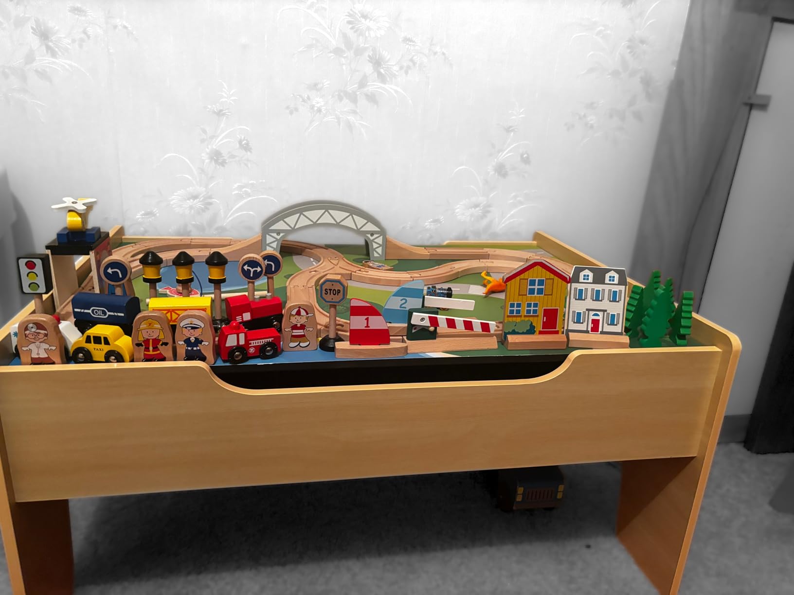 Wooden Train Set & Table for Toddlers, Reversible Activity Table with Storage Drawer, Compatible with Thomas, Birthday Gift for Kids Ages 3-7 customer photo 2
