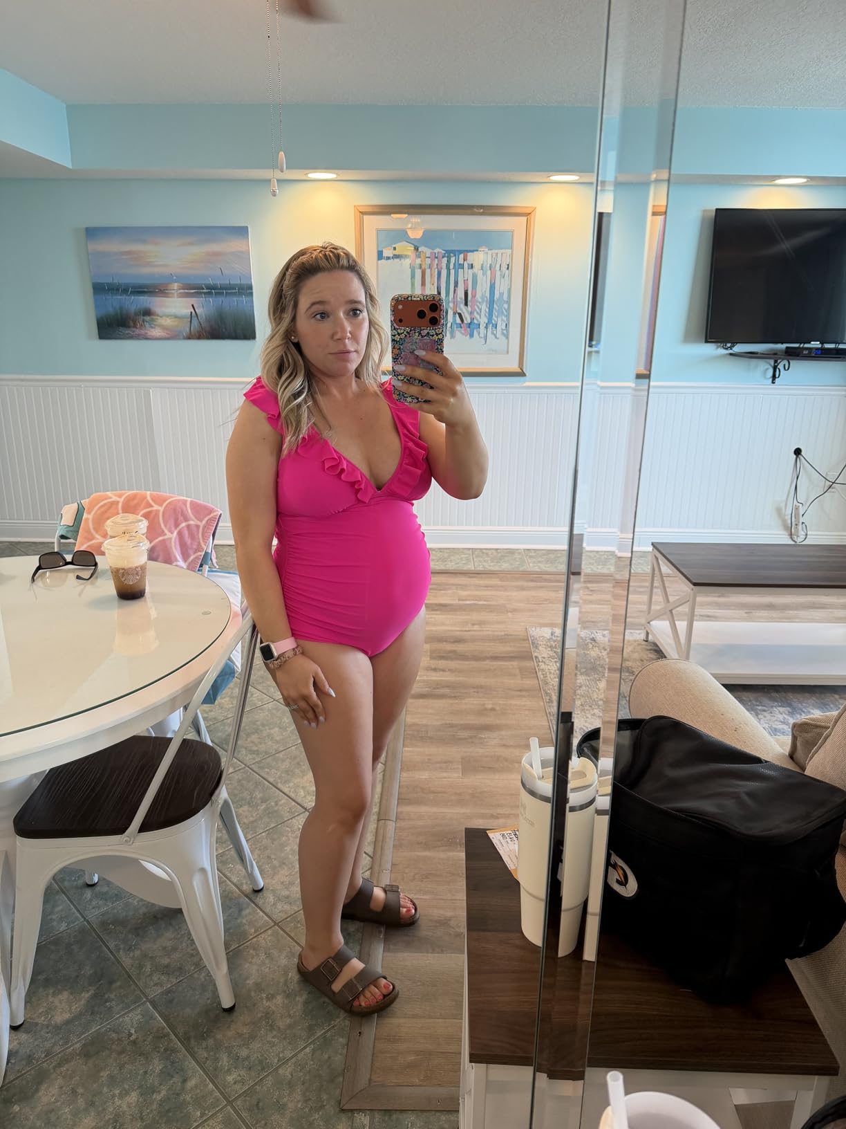 Ruffle Maternity Swimsuit One Piece V-Neck Pregnancy Bathing Suit Lace Up Swimwear Push Up Monokini customer photo 1