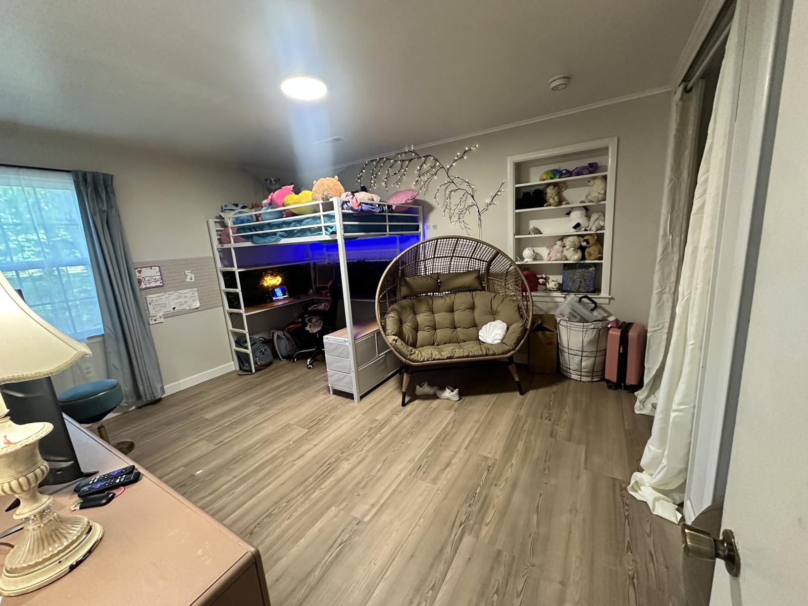 DICTAC Loft Bed Full Size with U-Shaped Desk, 7 Storage Drawers and Charging Station, Metal Full Loft Bed with LED Lights and 2-tier Storage Shelves, Loft Full Bed with Safety Guardrail and Ladders, White customer photo 1