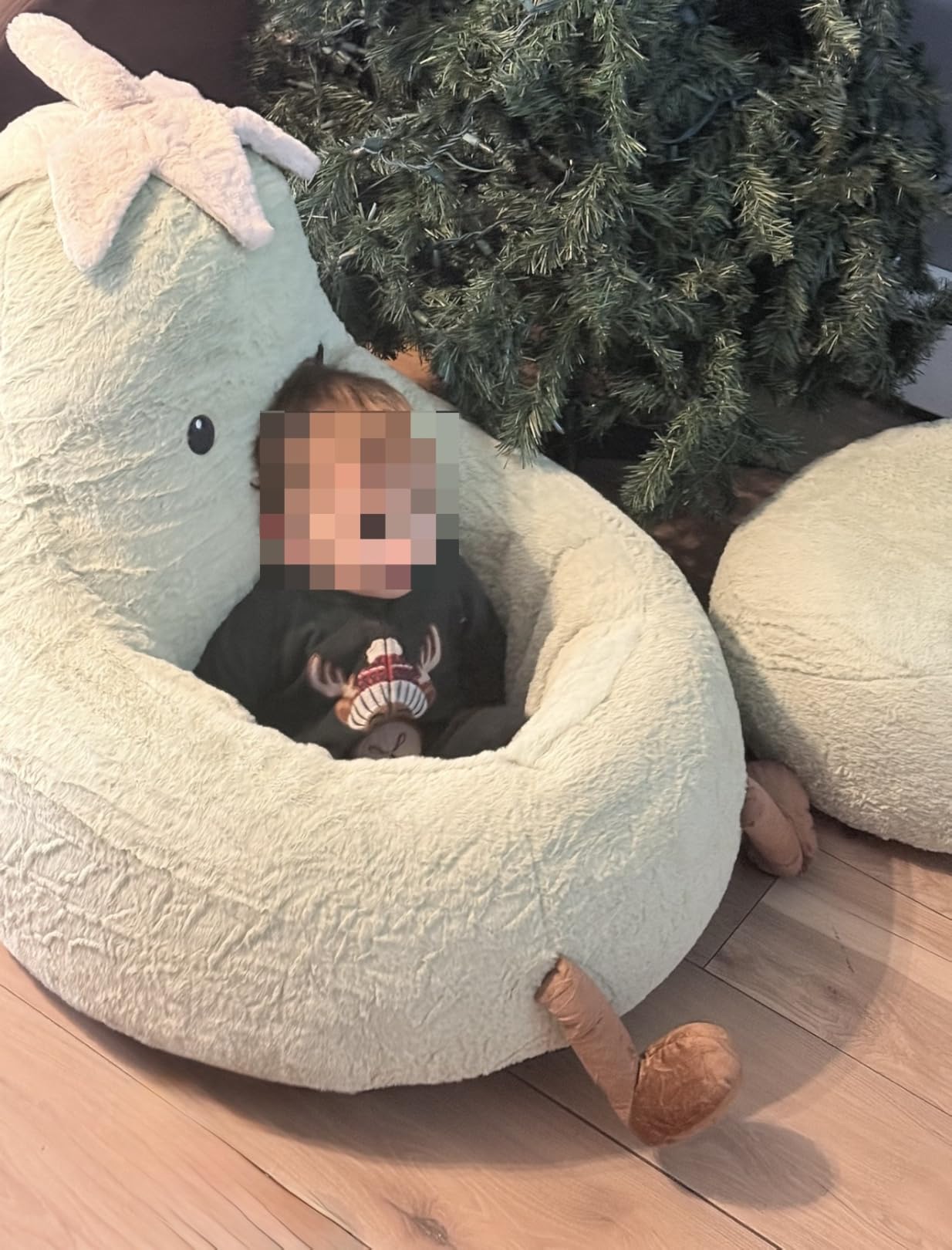 DUMOS Kids Bean Bag Chair, Stuffed Toddler Couch with Faux Rabbit Fur Cover for Teens & Kids, Comfy Lazy Sofa Chair for Reader, Living Room, Bedroom, Aged 4-12 Years, 31 Inch, Green customer photo 2