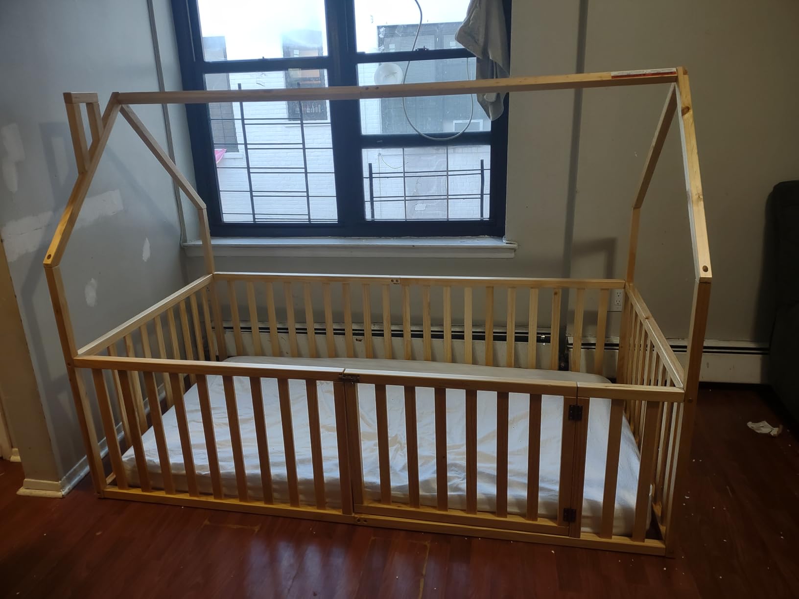 Comfy Cubs Kids House Gated Floor Bed Twin Size - 100% Pinewood Montessori Floor Bed with Safety Enclosure for Children Aged 5+, Fun Kids Playhouse Design for Sleep & Play, Natural Wood customer photo 1