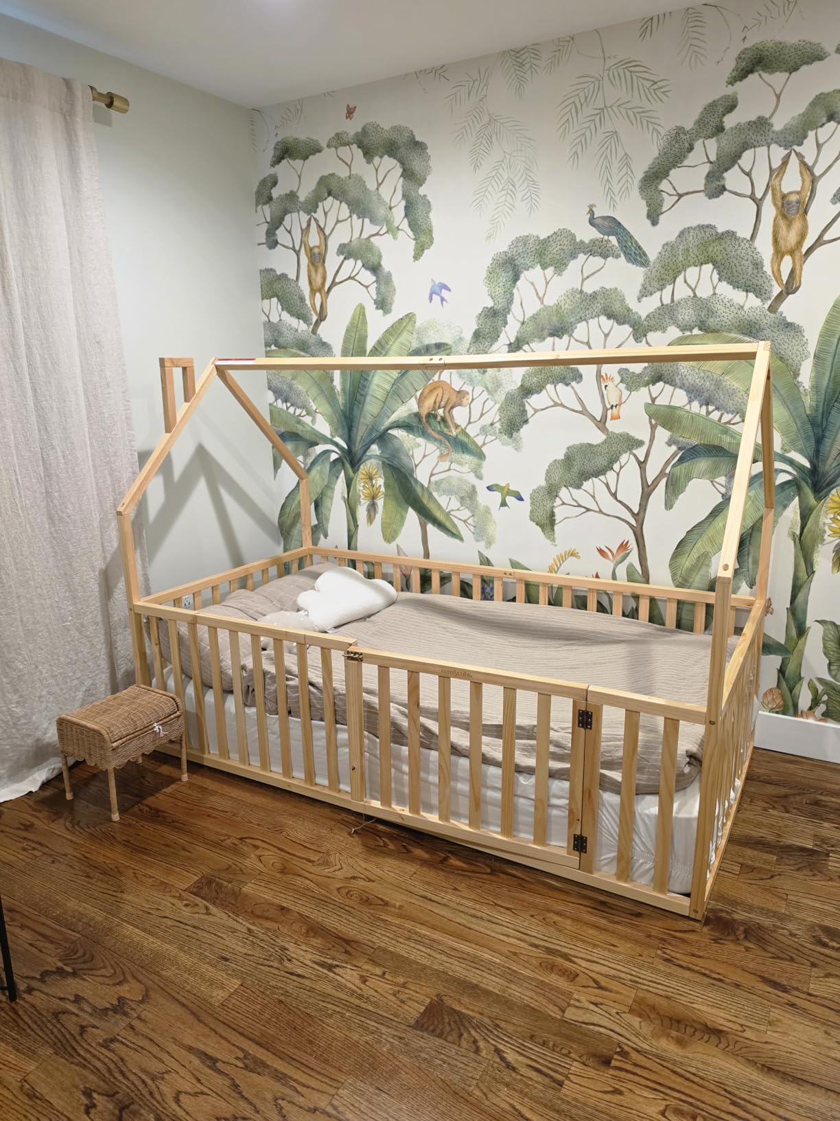 Comfy Cubs Kids House Gated Floor Bed Twin Size - 100% Pinewood Montessori Floor Bed with Safety Enclosure for Children Aged 5+, Fun Kids Playhouse Design for Sleep & Play, Natural Wood customer photo 2