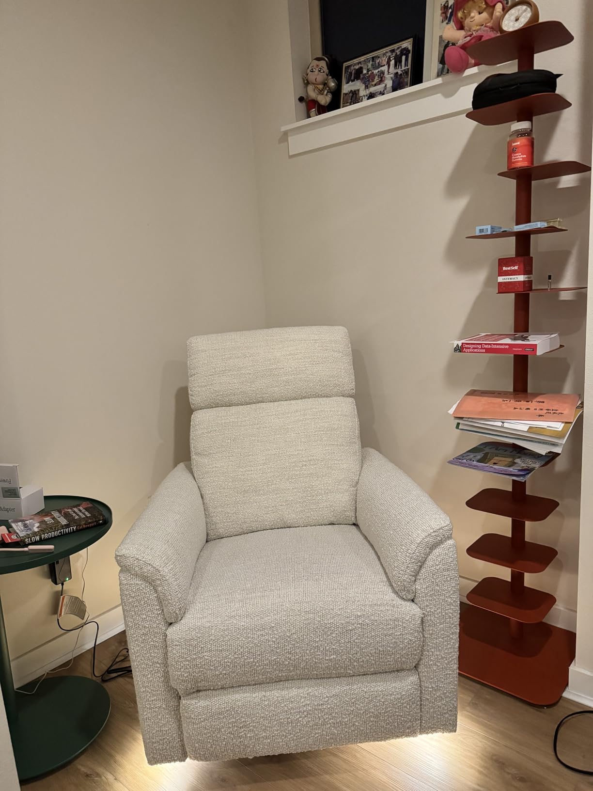 CHITA Power Swivel Glider for Adults with Nightlight, Nursery Recliner Chair with Power Headrest for Living Room, Bedroom, Water-Resistant Boucle Fabric, Boucle Fabric in Pearl customer photo 2