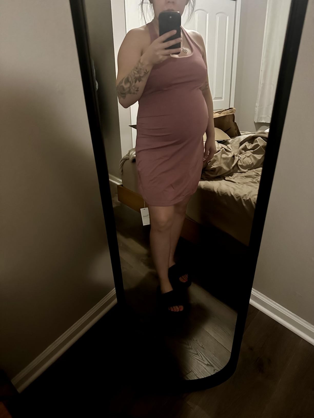 Maacie Maternity Tennis Dress with Shorts and Built in Bra Scoop Neck Sleeveless A-line Workout Golf Dress with Pocket customer photo 1
