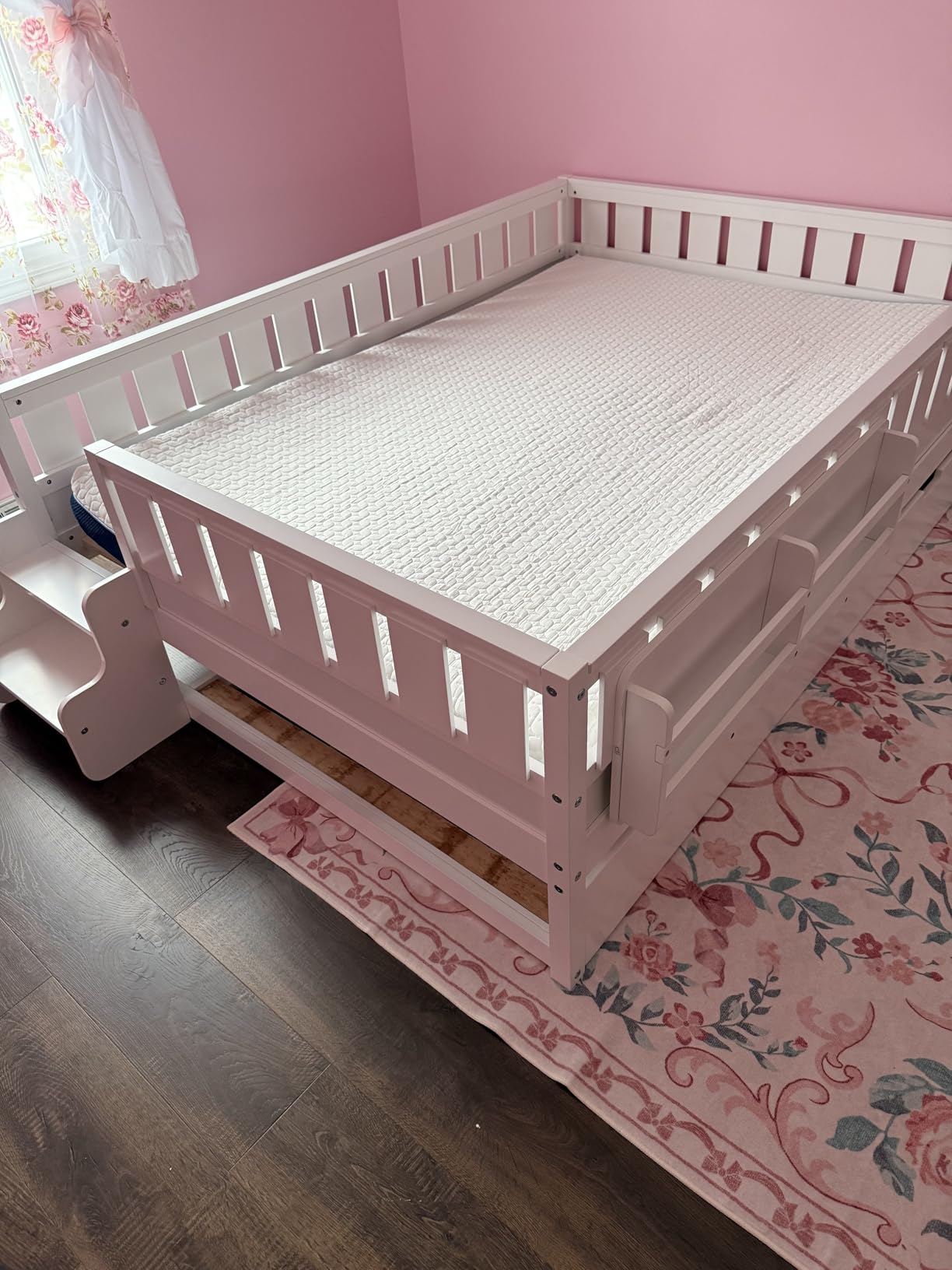 Bellemave Twin Bed with Trundle Twin and Stairs, Twin Size Platform Bed Frame with Fence and Bookshelf, Easy Assemble Beds for Kids, Girls, Boys, Natural customer photo 1