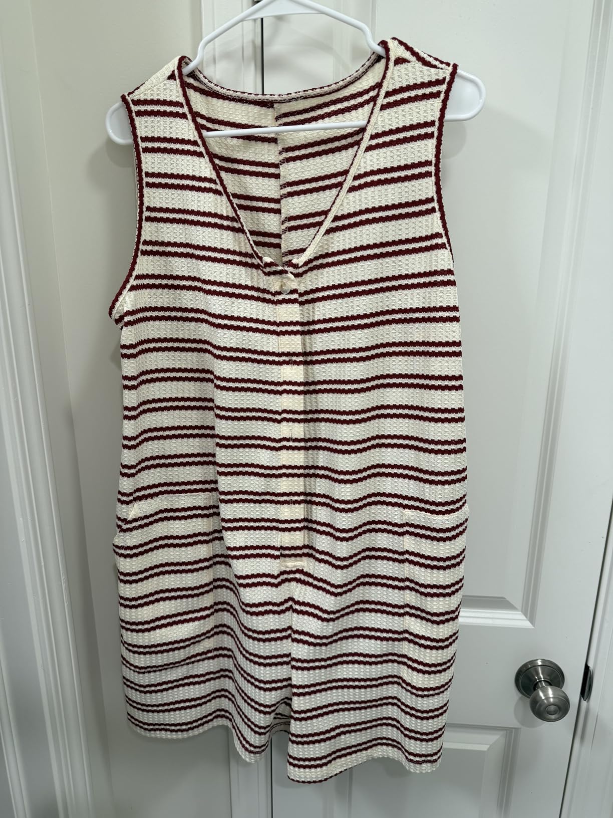 Maternity and Postpartum Romper for Women Button Down Striped Sleeveless V Neck Loose Jumpsuit with Pockets customer photo 2