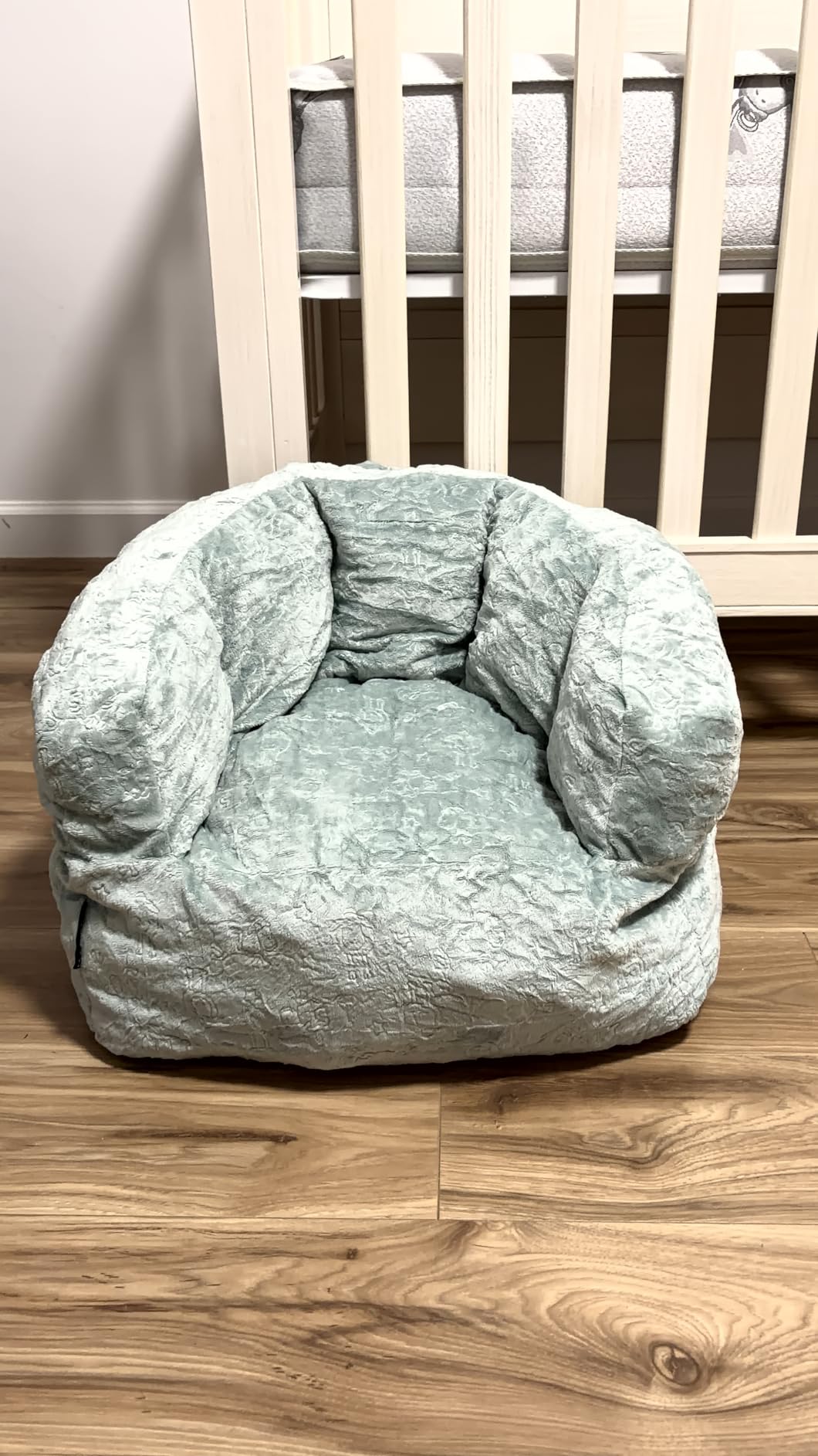 Delta Children - Serta Kids Plush Barrel Toddler Chair, Soft Foam Chair Bean Bag Chair Alternative for Boys and Girls, Cozy Seat for Reading, Watching Cartoons, Playroom Nursery Bedroom, Denim Blue customer photo 1