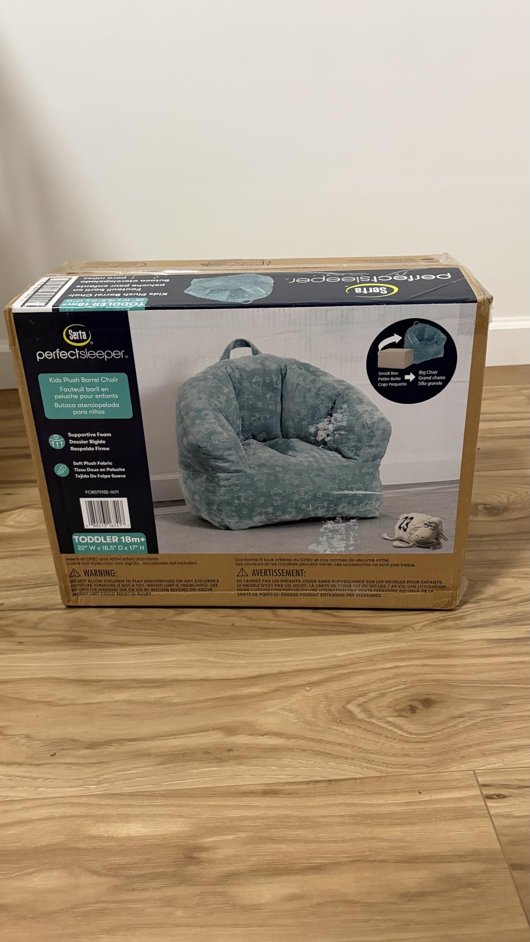Delta Children - Serta Kids Plush Barrel Toddler Chair, Soft Foam Chair Bean Bag Chair Alternative for Boys and Girls, Cozy Seat for Reading, Watching Cartoons, Playroom Nursery Bedroom, Denim Blue customer photo 2