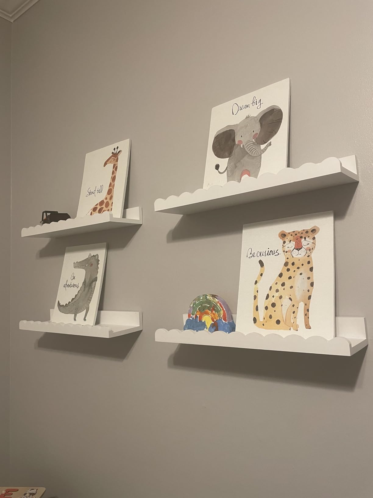 Nursery Book Shelves, Set of 4 Floating Book Shelves, Scalloped Wall Bookshelf for Bedroom, White Decor for Nursery, Baby, Toddler Room customer photo 2