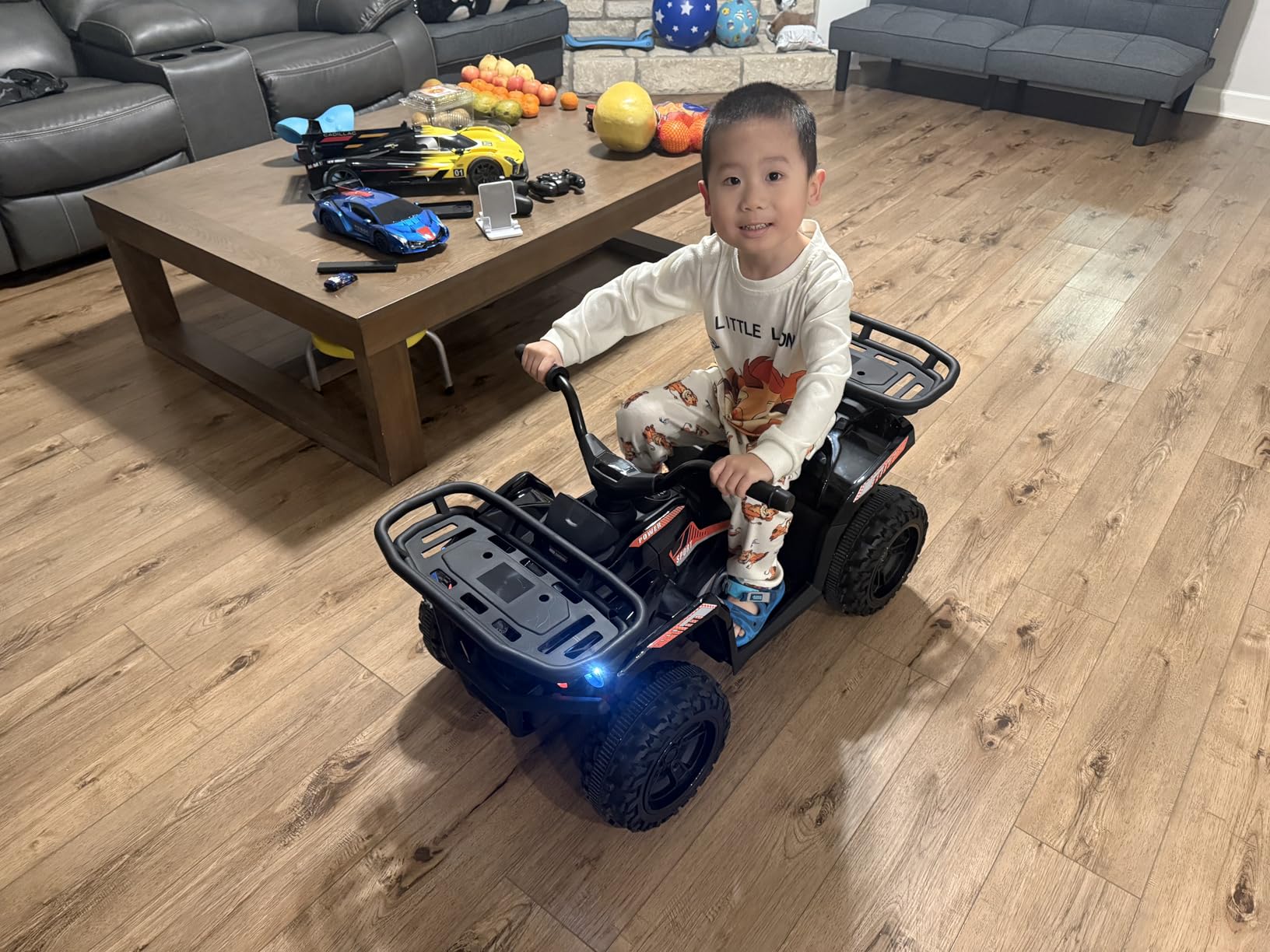 Costzon Kids ATV 4 Wheeler, 24V 5 MPH Electric Ride On Quad with LED Headlights, Music & Stories, Multi-Terrain Ride On Toy with Front & Rear Storage for Boys Girls Aged 3+ (24V, Blue) customer photo 1