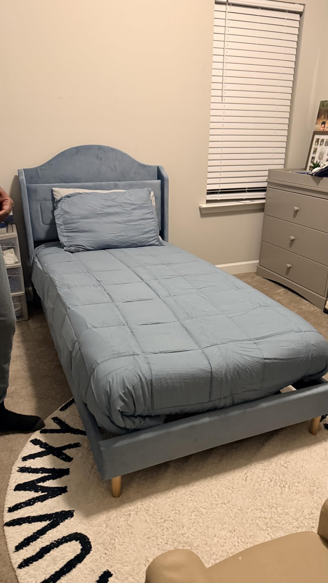 GarveeHome Twin Bed Frame for Kids, Upholstered Velvet Princess Platform Bed for Boys/Girls with Wingback, Bookcase Headboard & LED Lights, No Box Spring Needed, Noise-Free, Easy Assembly, Beige customer photo 2