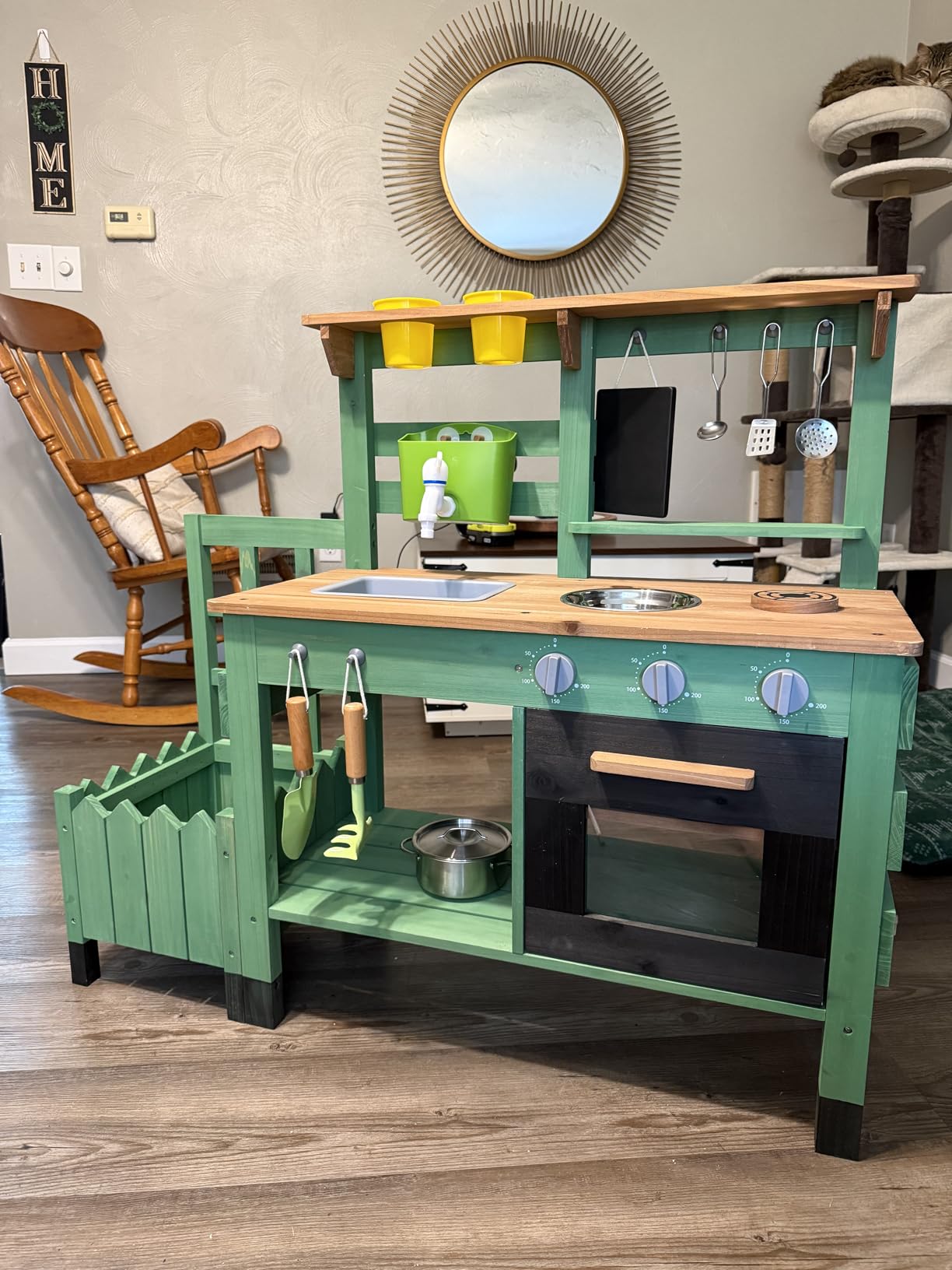 Mud Kitchen for Kids Outdoor, Vintage Mud Kitchen with Planter Box - Includes Rich Gardening Tools & Cooking Accessories, Wooden Kids Play Kitchen with Faucet, Stove, Sink, Oven, Flowerpots customer photo 1