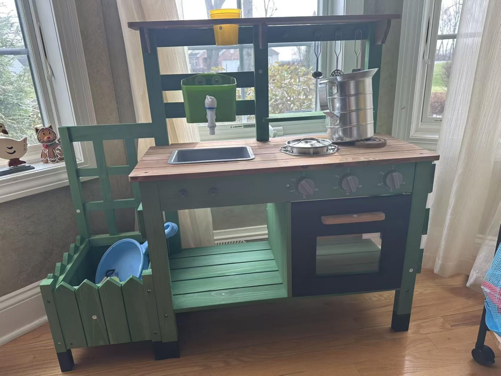 Mud Kitchen for Kids Outdoor, Vintage Mud Kitchen with Planter Box - Includes Rich Gardening Tools & Cooking Accessories, Wooden Kids Play Kitchen with Faucet, Stove, Sink, Oven, Flowerpots customer photo 2