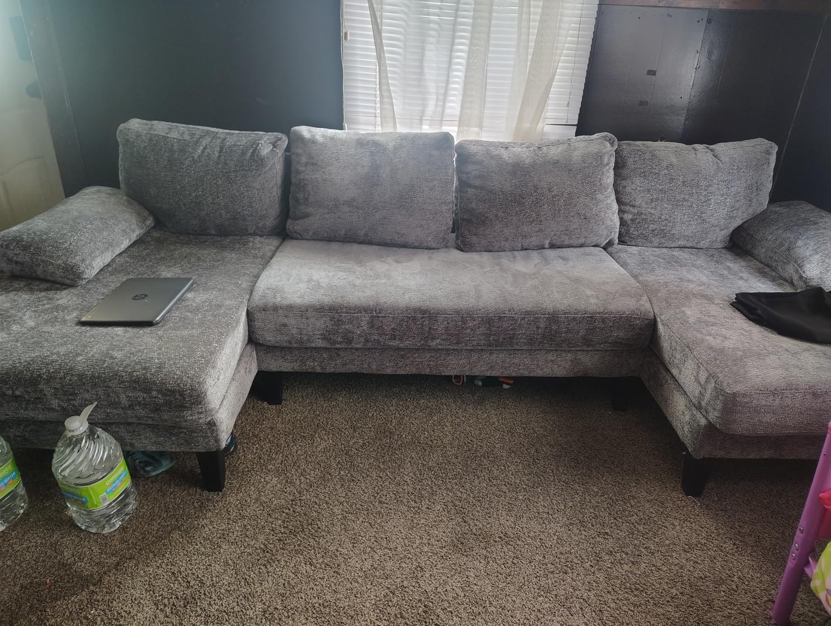 U-Shaped Sectional Couches for Living Room | 112 Inch Modern Sectional Couch | Dark Grey Chenille Sofa with Double Chaise for Apartment customer photo 1