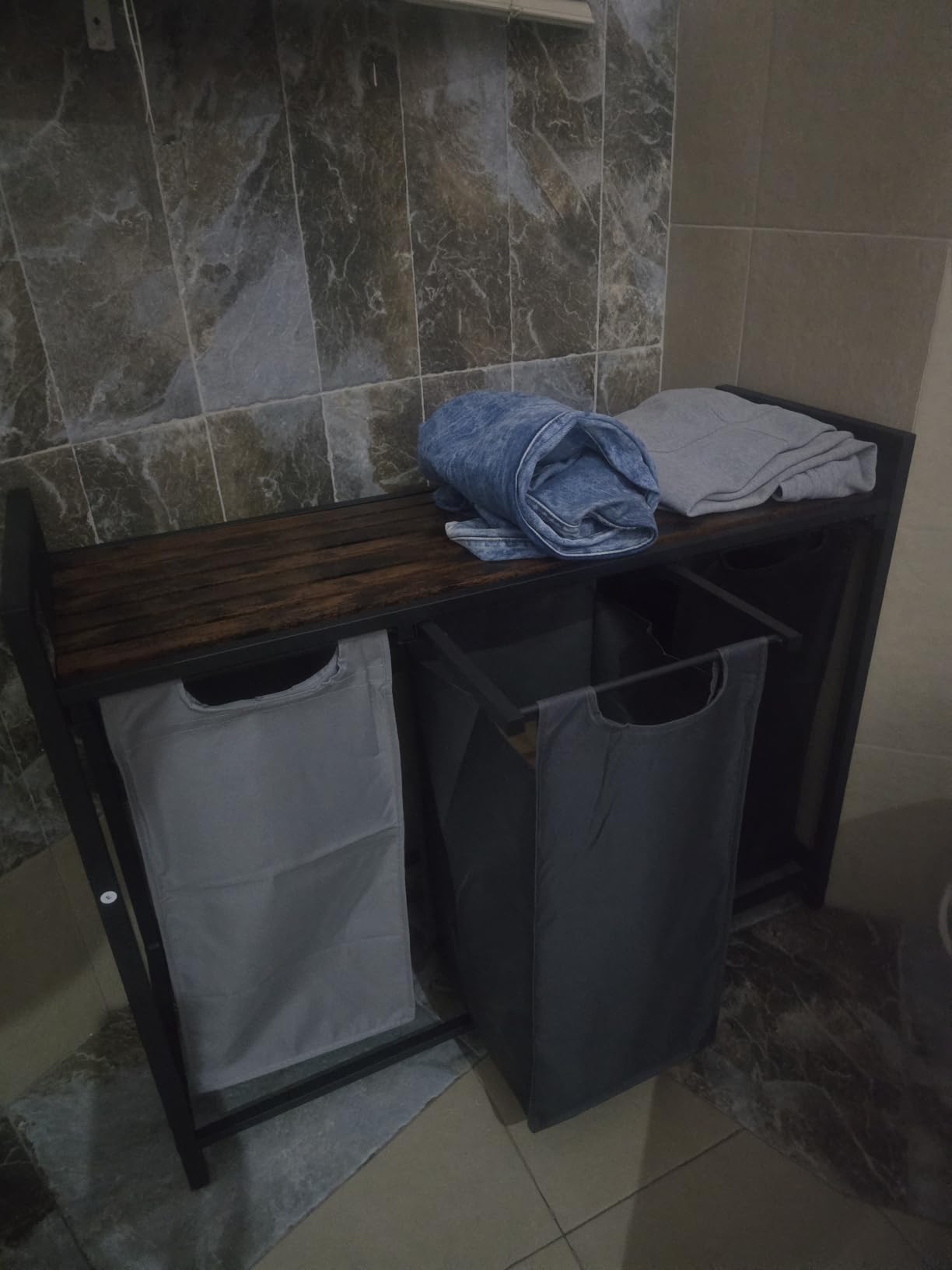 VASAGLE Laundry Hamper, Laundry Basket Sorter with 3 Pull-Out and Removable Bags, Shelf, Metal Frame, 3 x 10.6 Gallons (40 L) customer photo 1