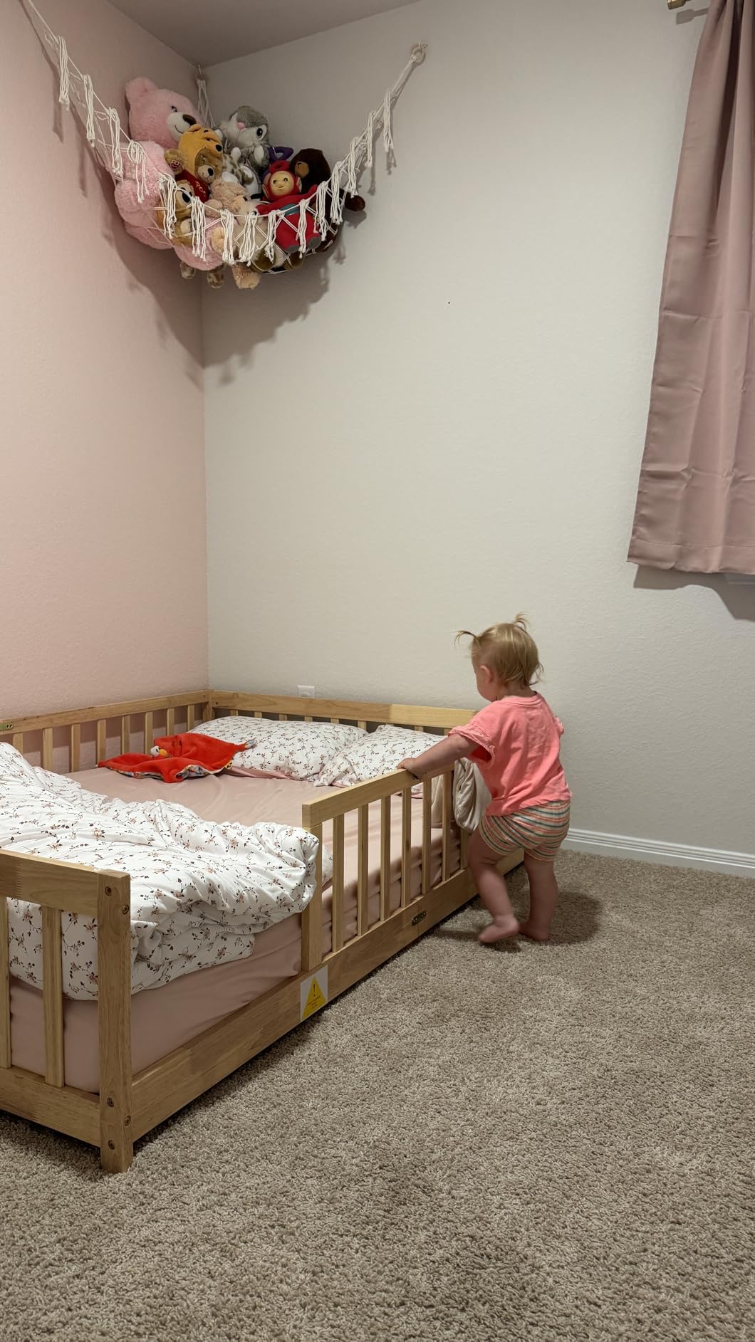 Bellemave Twin Floor Bed with Slats and Guardrails, Wood Montessori Floor Beds with Fence, Easy Assemble Floor Bed for Kids, Girls, Boys, Gray customer photo 1