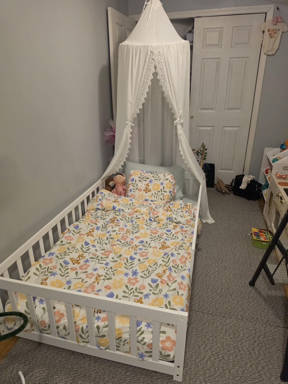 Bellemave Twin Floor Bed with Slats and Guardrails, Wood Montessori Floor Beds with Fence, Easy Assemble Floor Bed for Kids, Girls, Boys, Gray customer photo 2