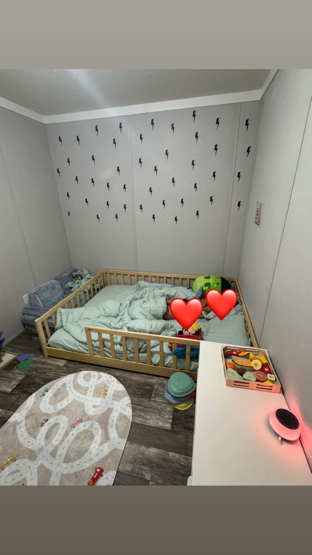 Full Montessori Floor Bed with Rails, Solid Wood Floor Bed Frame for Kids, Montessori Bed with Slats, No Box Spring Needed, Natural customer photo 2