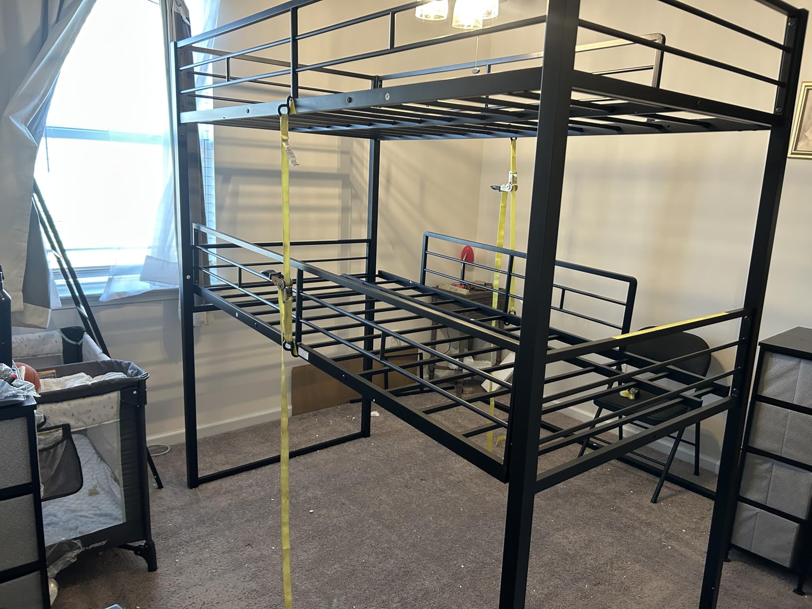 PVWIIK Heavy Duty L-Shaped Triple Bunk Bed for Kids Bedroom,Twin Over Twin Over Twin Metal Bunkbeds with Ladder & Safety Guardrail,Easy Assembly Metal Bed Frame, Black customer photo 2