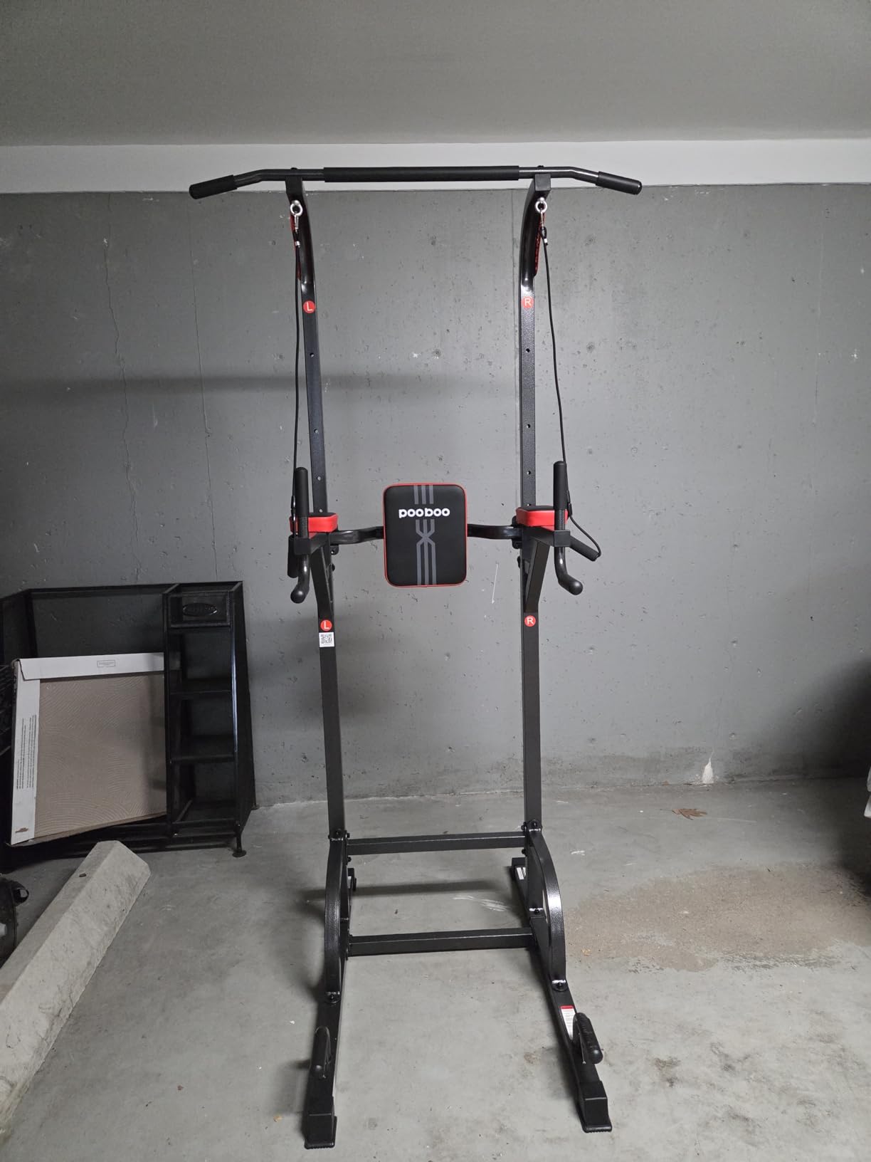 Pooboo Power Tower Dip Station Pull Up Bar for Fitness Home Gym Workout, 450 Pounds Multi-Function Adjustable Height Fitness Strength Training Exercise Equipment, with Power Elastic Ropes customer photo 2