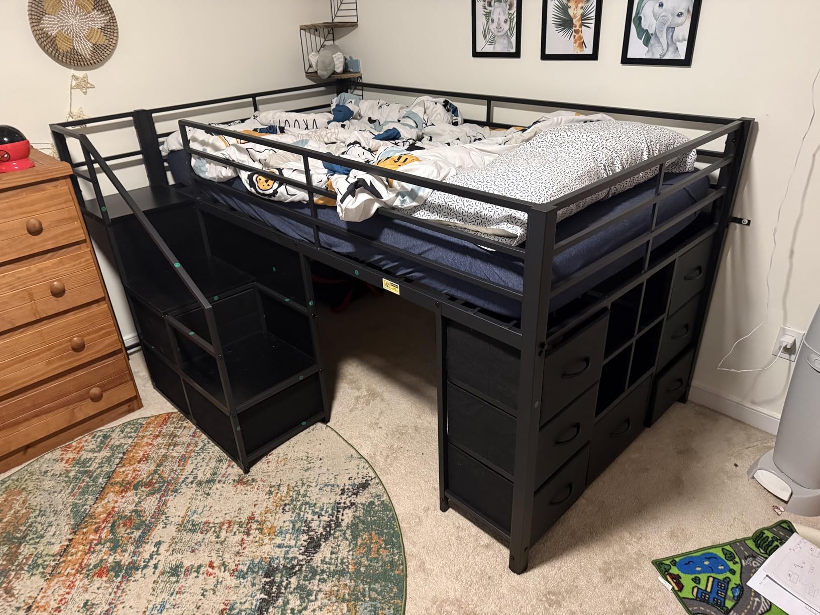 BTHFST Low Loft Bed with Stairs & LED Lights, Twin Loft Bed with 7 Storage Drawers & 3 Open Cubbies & Handy Clothes Rail, Kids Loft Bed with Safety Guardrail, Under-Bed Play Area, White customer photo 1
