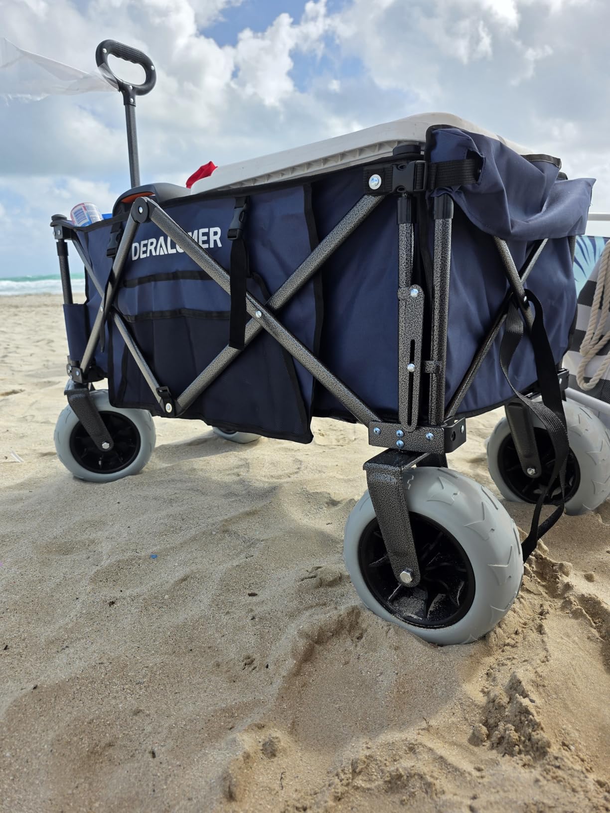 X800 Heavy Duty Beach Wagon with 9x4 Sand-Proof All-Terrain Wheels, 300L Oversized Foldable Wagon Cart with Side Bag, All-Terrain Utility Wagon for Beach Essentials, Sport, Camping (Navy Blue) customer photo 2