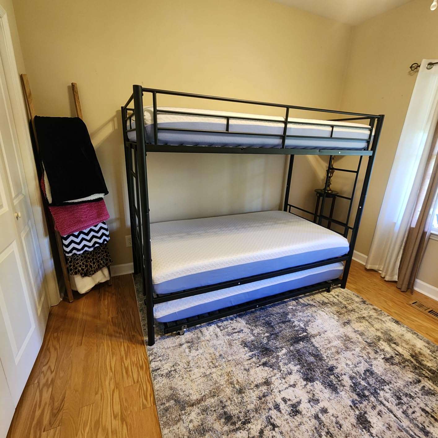 VECELO Bunk Bed Twin Over Twin with Trundle, Metal Bunkbeds with Ladder and Full-Length Guardrail, No Box Spring Needed, Space Saving, Noise Free, Black customer photo 2