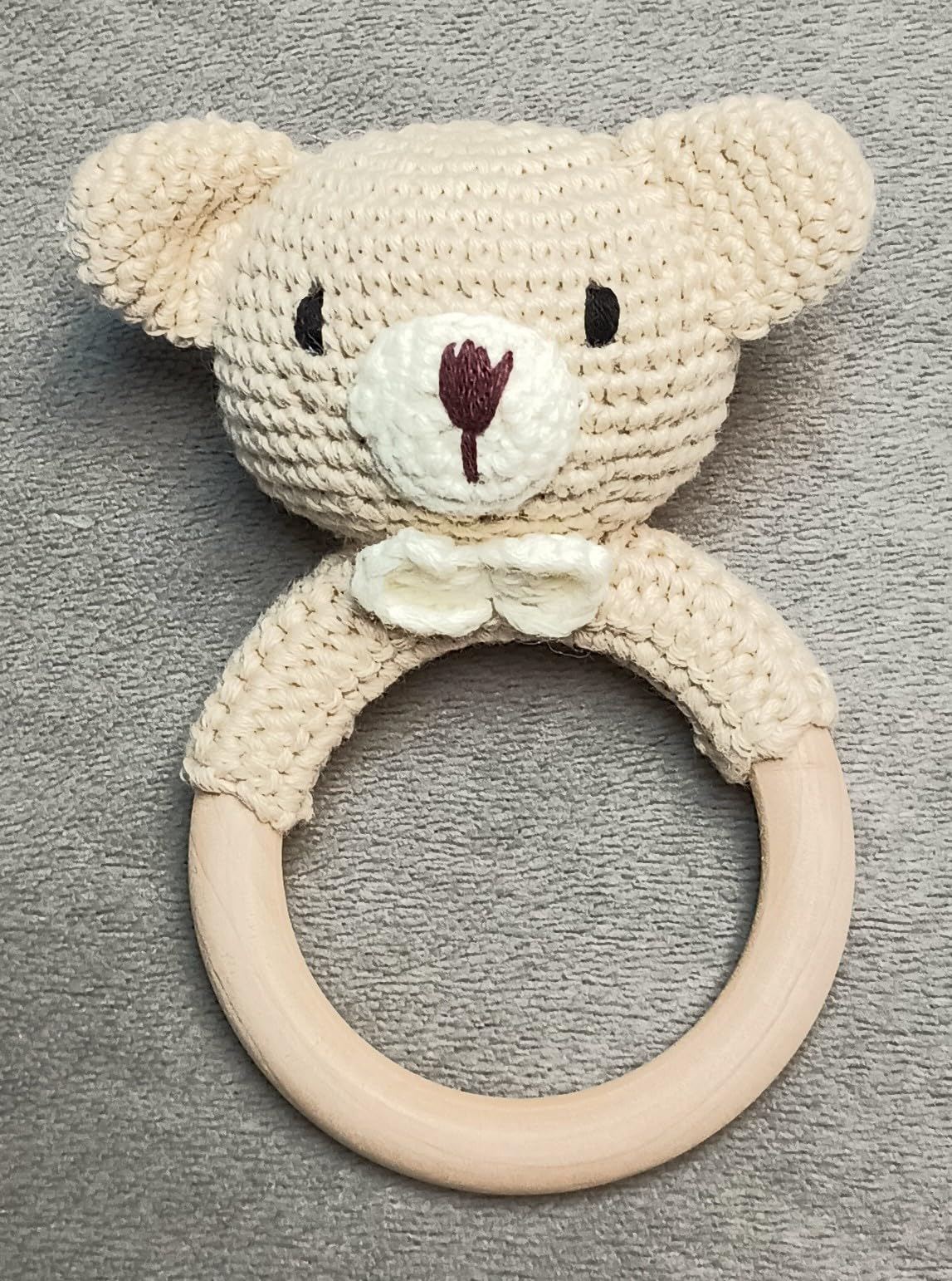 Wooden Baby Rattle, Handmade Crochet Stuffed Animal Organic Rattle Toys, Beige Bear Rattles for Babies 0-6-12 Months with Wood Teething Rings, Baby Announcements Ideas customer photo 1