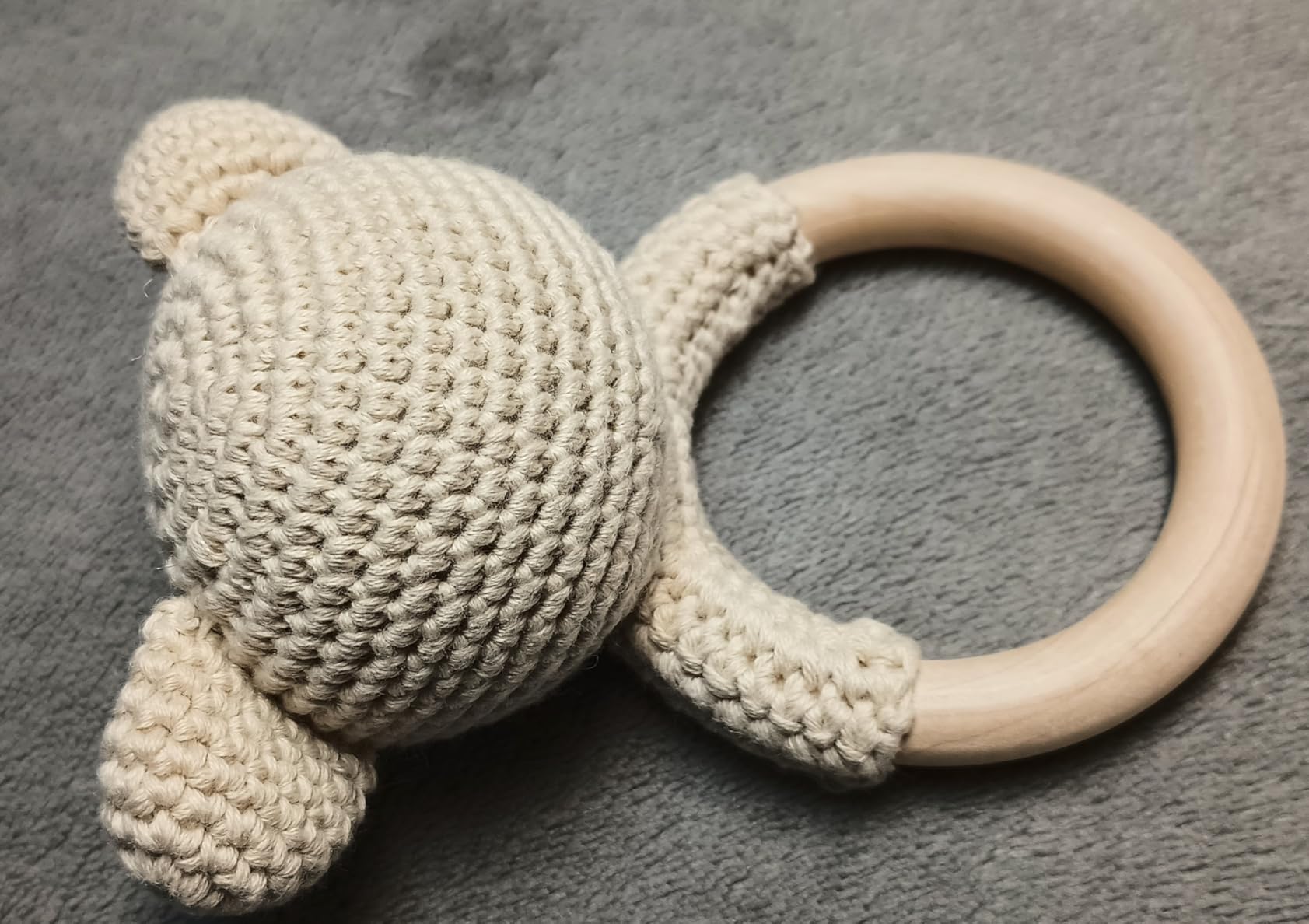 Wooden Baby Rattle, Handmade Crochet Stuffed Animal Organic Rattle Toys, Beige Bear Rattles for Babies 0-6-12 Months with Wood Teething Rings, Baby Announcements Ideas customer photo 2