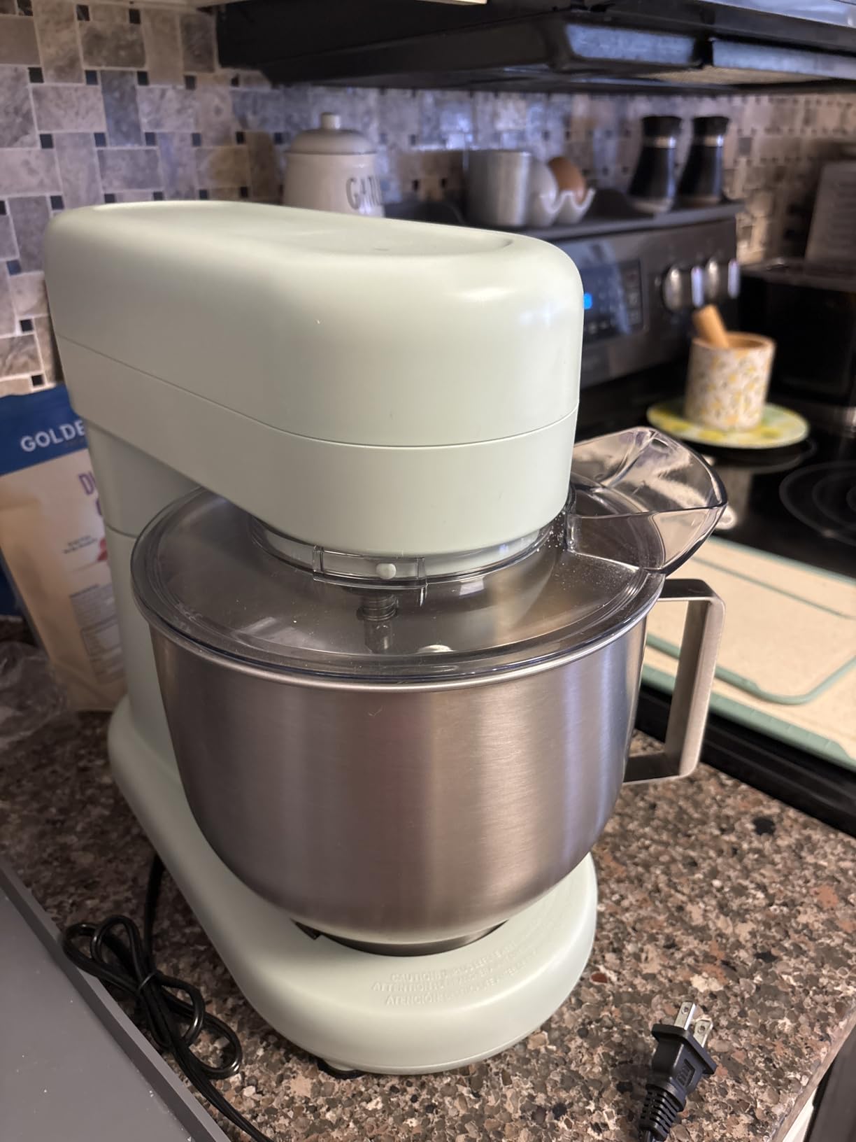 Martha Stewart Tilt-Head Stand Mixer, 12 Speed, 5.3QT Stainless Steel Bowl, Splash Guard with Pour Chute, Whisk, Dough Hook, Flat Beater, Electric Kitchen Baking Mixer, Bread, Cake, Whip, Linen White customer photo 1