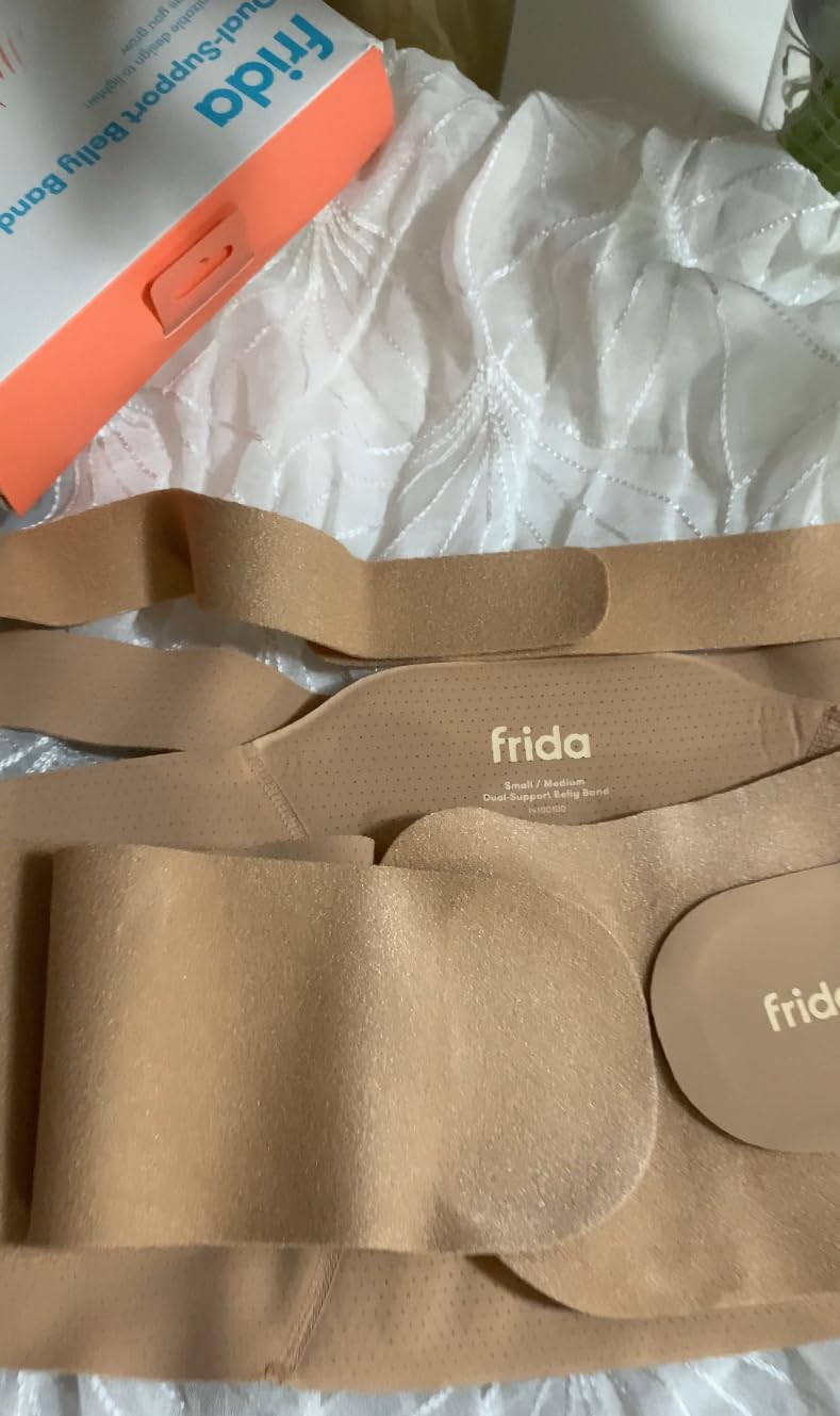 Frida Mom Dual Support Pregnancy Belly Band S/M, Maternity Belly Band with Ultimate Support Back, Hip & Pelvic, Adjustable, Lightweight, Breathable & Comfy, Supports Bump as Baby Grows, Clay customer photo 2
