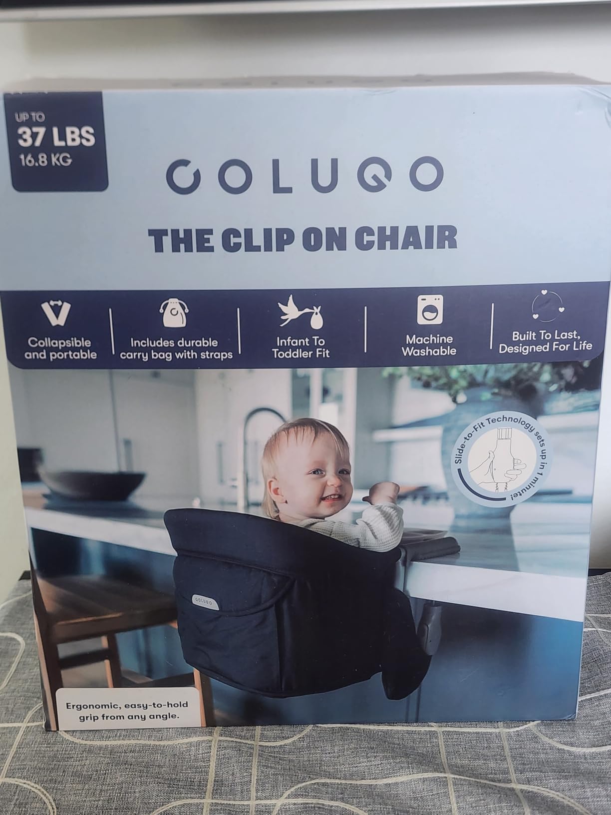 Colugo Clip On High Chair, Portable Table High Chair for Baby & Toddler, Travel Dining Seat with Secure Slide-to-Fit Clamp, 3-Point Safety Harness, Collapsible Design, Built-in Storage Pouch customer photo 1