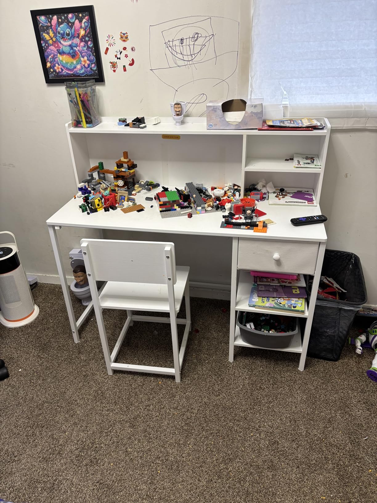 BOLUO Grey Kids Desk and Chair Set with Hutch and Storage Shelf for 6-12 Year Old, Children Study Desk, Student Writing Table with Fabric Drawer for Girls Boys customer photo 1