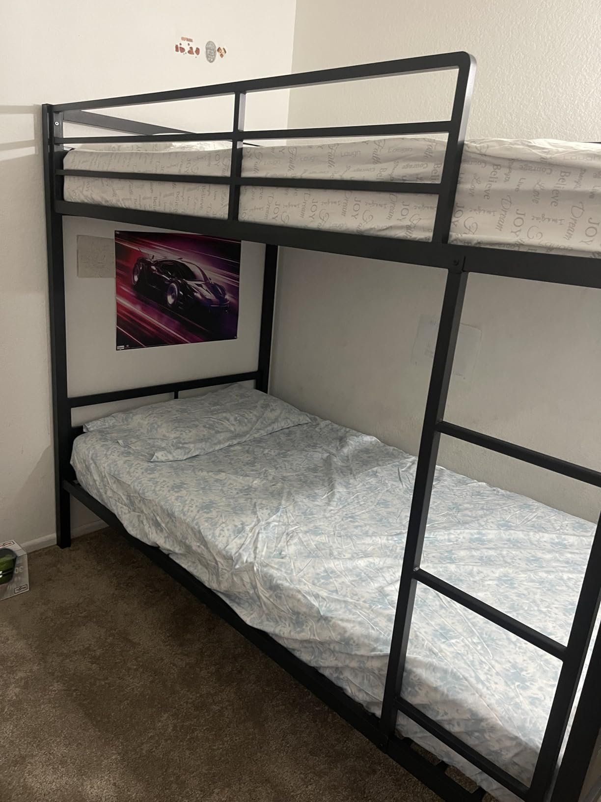 GalnFu Metal Bunk Bed Twin Over Twin, Heavy Duty Steel Frame with Full-Length Guardrail, Space-Saving Design with Under-Bed Storage, No Box Spring Needed, Noise-Free, Easy Assembly, Black customer photo 1