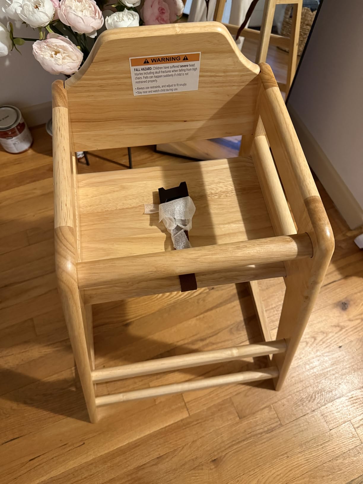 LA Baby Wooden High Chair - Restaurant Style Solid Wood Highchair for Babies and Toddlers - ASTM F404 Safety Certified - Stackable Design - Natural customer photo 1