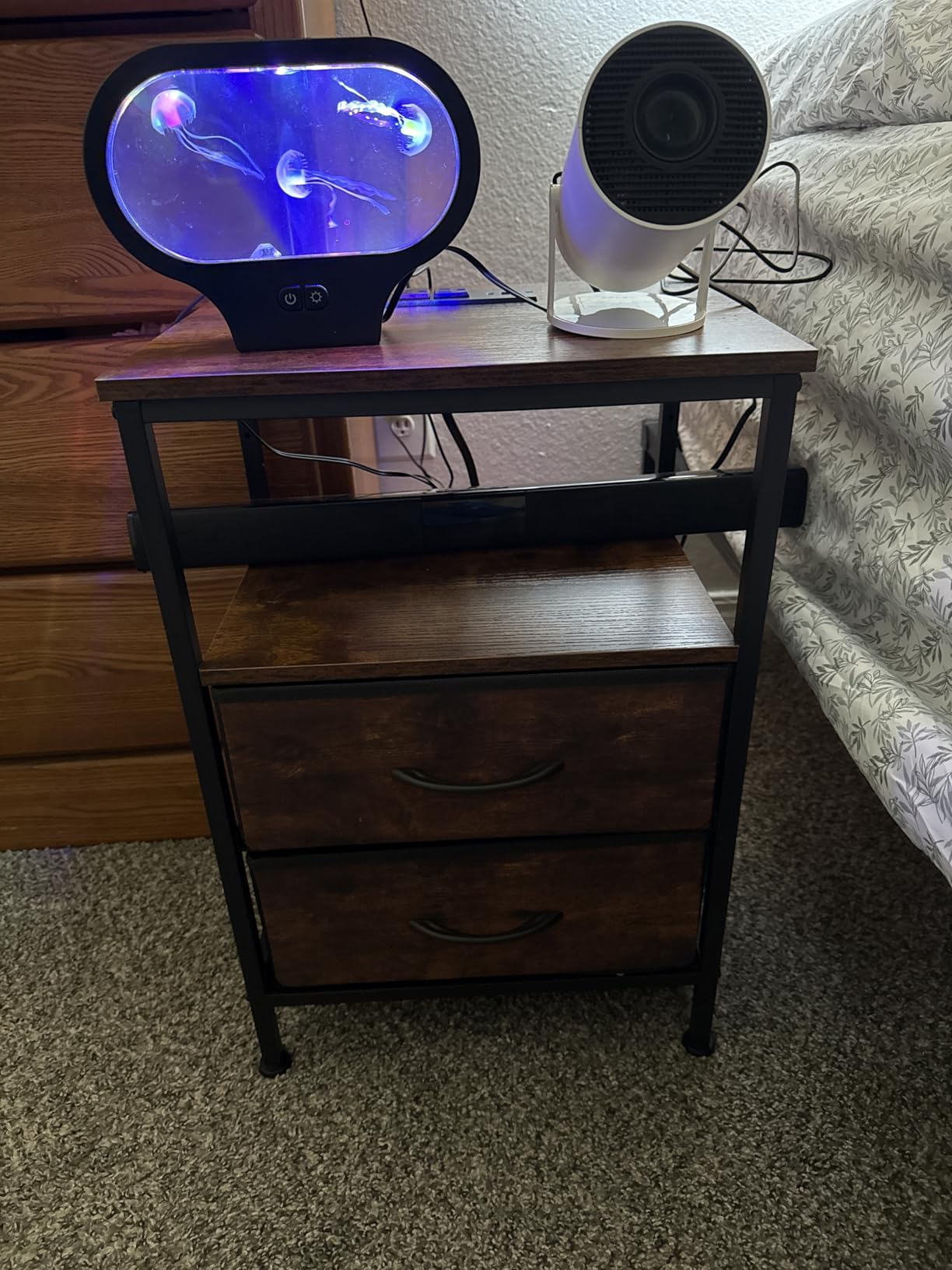 OLIXIS Nightstands Set of 2 with Charging Station, Bedside Table with USB Ports & Type-C, 2 Fabric Drawers Night Stand with Open Shelf, Compact End Table for Bedroom, White customer photo 1
