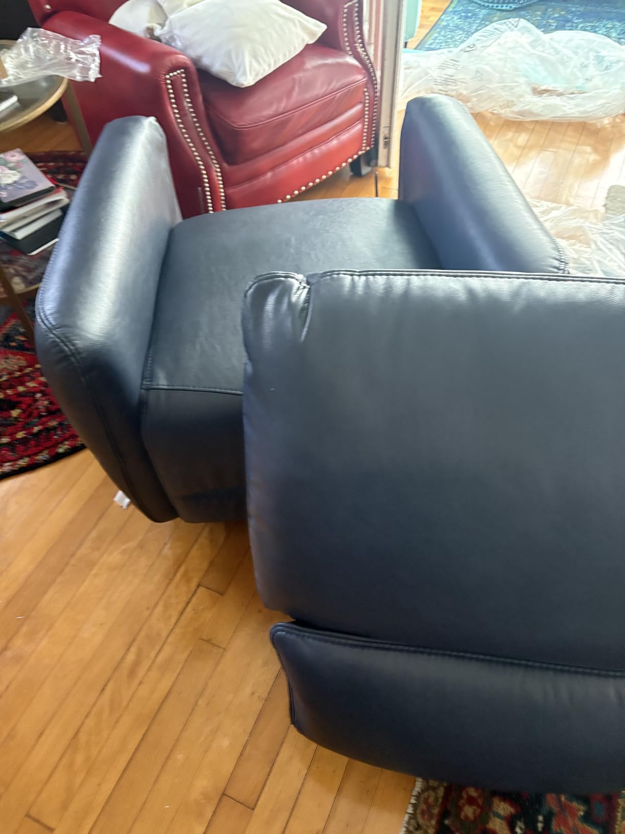MCombo Power Swivel Rocker Recliner with Lumbar Support, Faux Leather Electric Nursery Glider Recliner Chair for Adults, 6922 (Cream White) customer photo 1