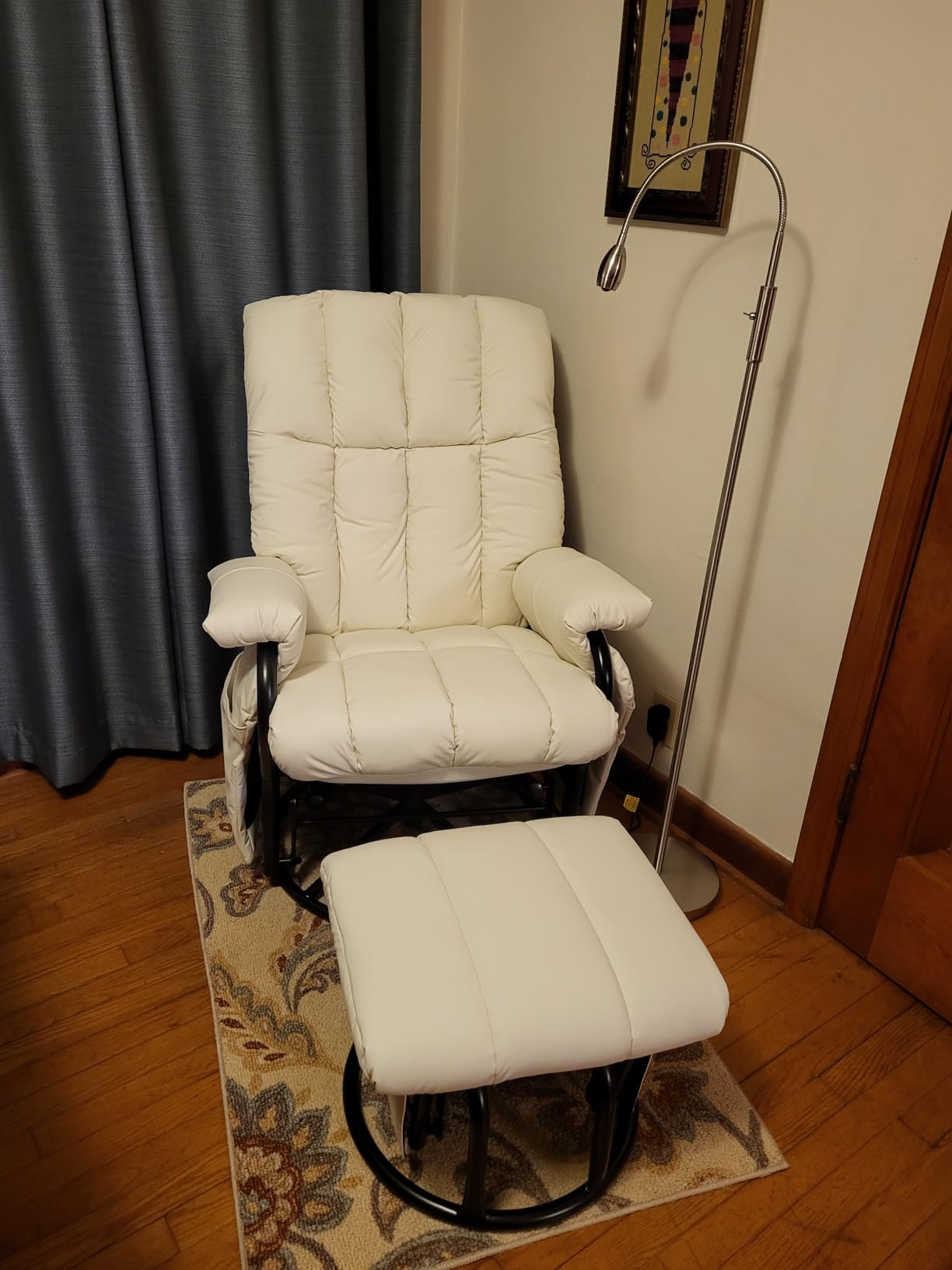 JIASTING 360 Degree Swivel Recliner Chair with Ottoman & Double Side Pockets, Nursing Glider Rocking Recliner Chair, Gliding Chairs for Nursery, Living Room, Bedroom, Office (Gray) customer photo 1