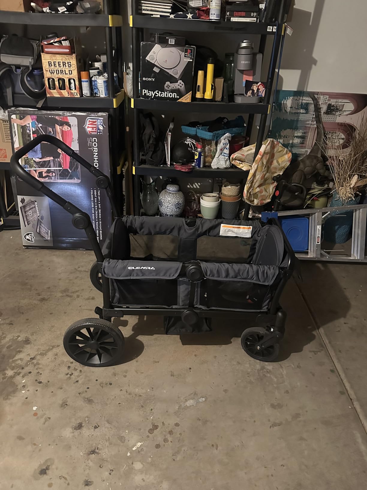 ELEMARA Stroller Wagon, 2 Seat Stroller for 2 Kids, Premium All Terrain Stroller for Kids w/Removable Canopy, Adjustable Push/Pull Handle, Large Storage Bag, Black customer photo 1