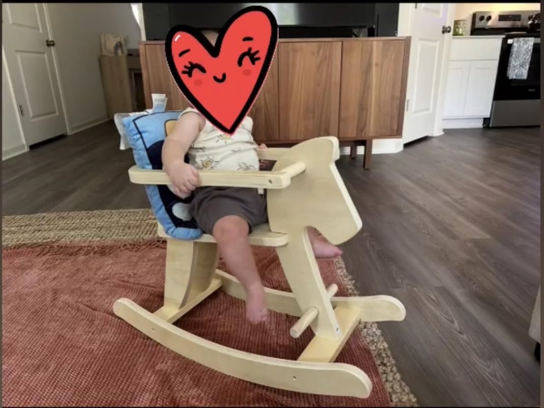 labebe - Wooden Rocking Horse, Baby Wooden Ride On Toys for 12M+, Classic Rocker Toy with Removable Fence, Toddler Riding Toy Indoor/Outdoor, Nursery Birthday Gift (Natural) customer photo 1