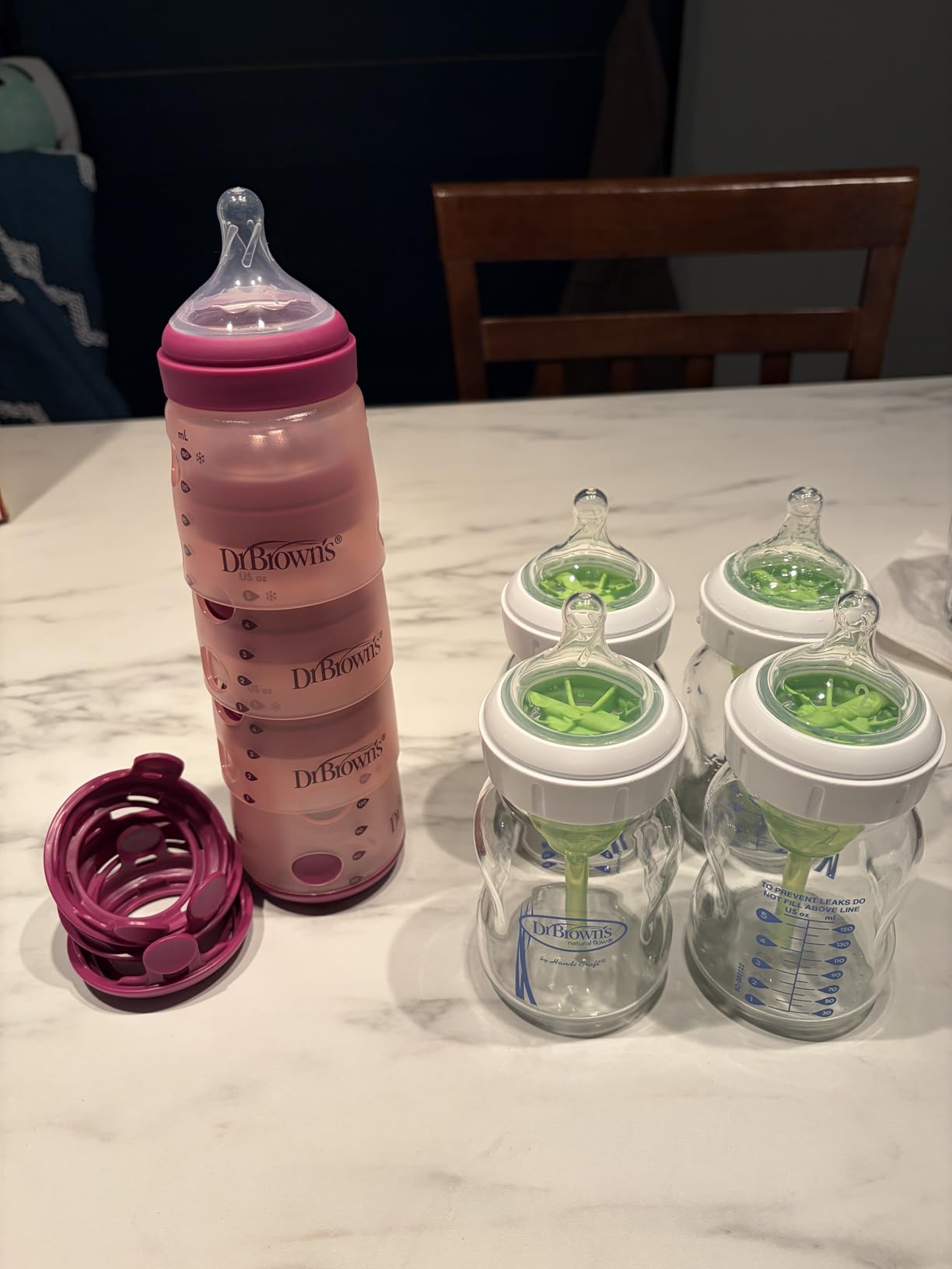 Dr. Brown's Silicone Baby Bottle with Collapsible Insert Designed to Reduce Colic, 5 oz with Wide-Neck Level 1 Slow Flow Nipple, 0m+, Blue, 4-Pack customer photo 2