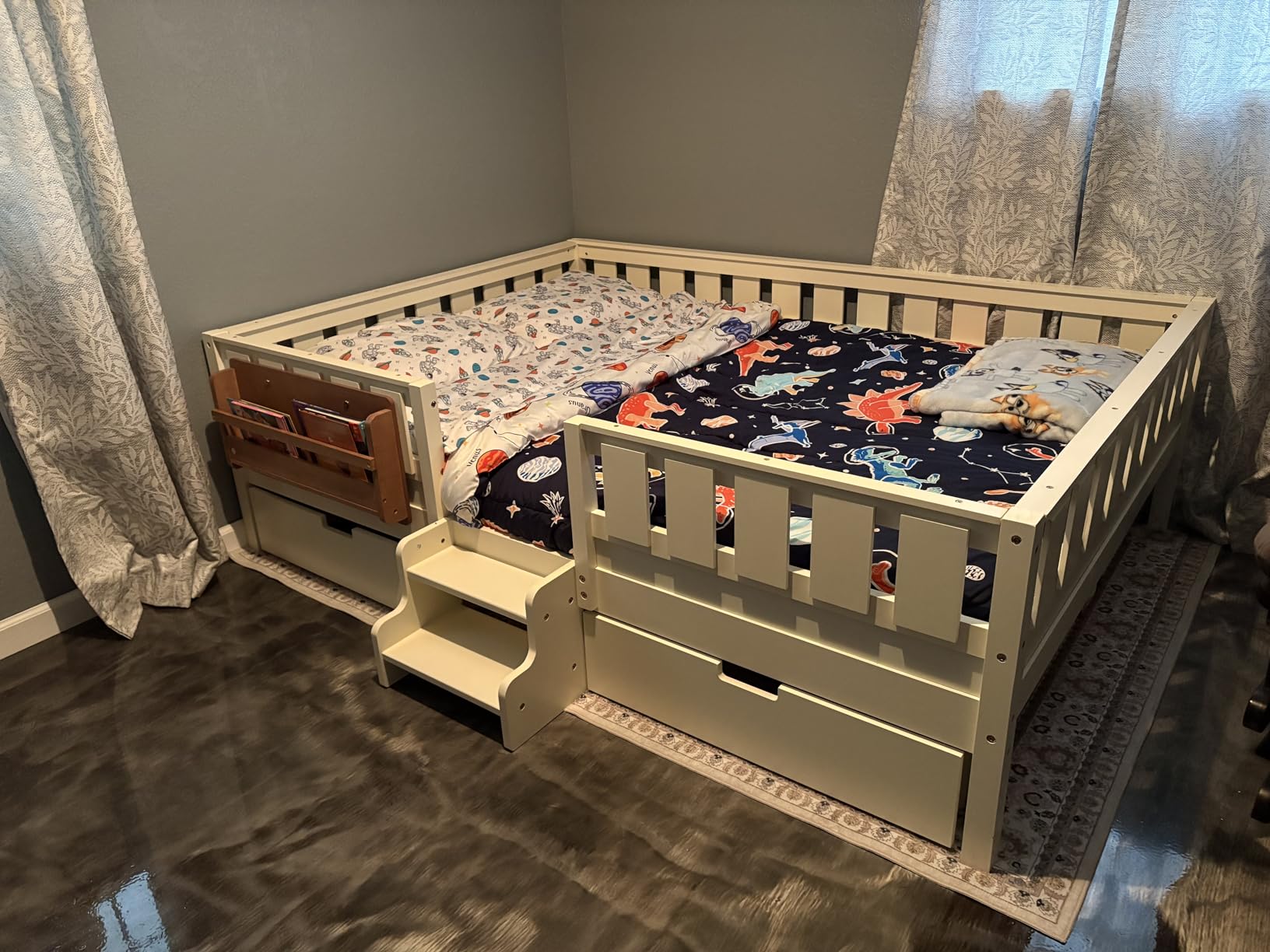 Bellemave Twin Floor Bed with Stairs, Rails and Slats, Twin Size Montessori Floor Bed with Bookshelf and 2 Storage Drawers, for Girls Boys (Light Natural) customer photo 1