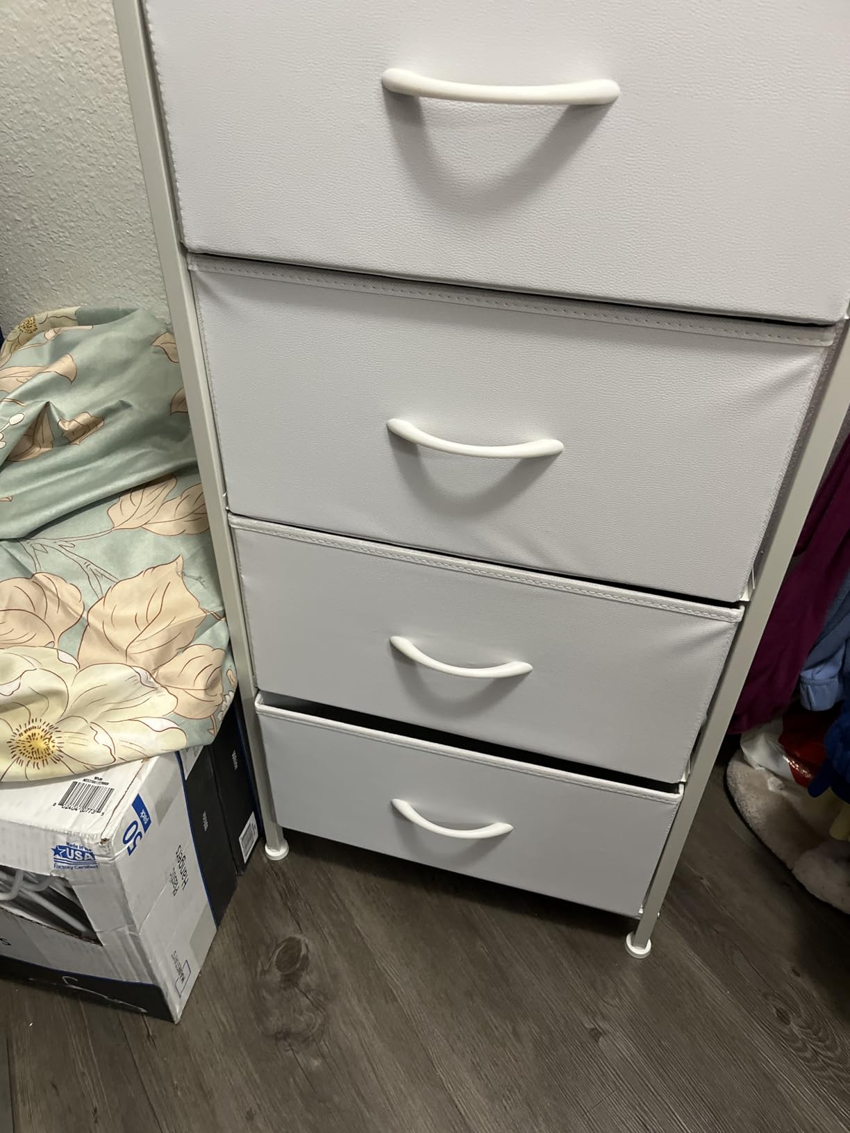 Sweetcrispy Tall Fabric Dresser for Bedroom, 6 Drawer Skinny Chest of Drawers, Narrow Storage Tower with Wood Top and Metal Frame, Vertical Nightstand for Closet, Bedroom Organization Furniture, White customer photo 1
