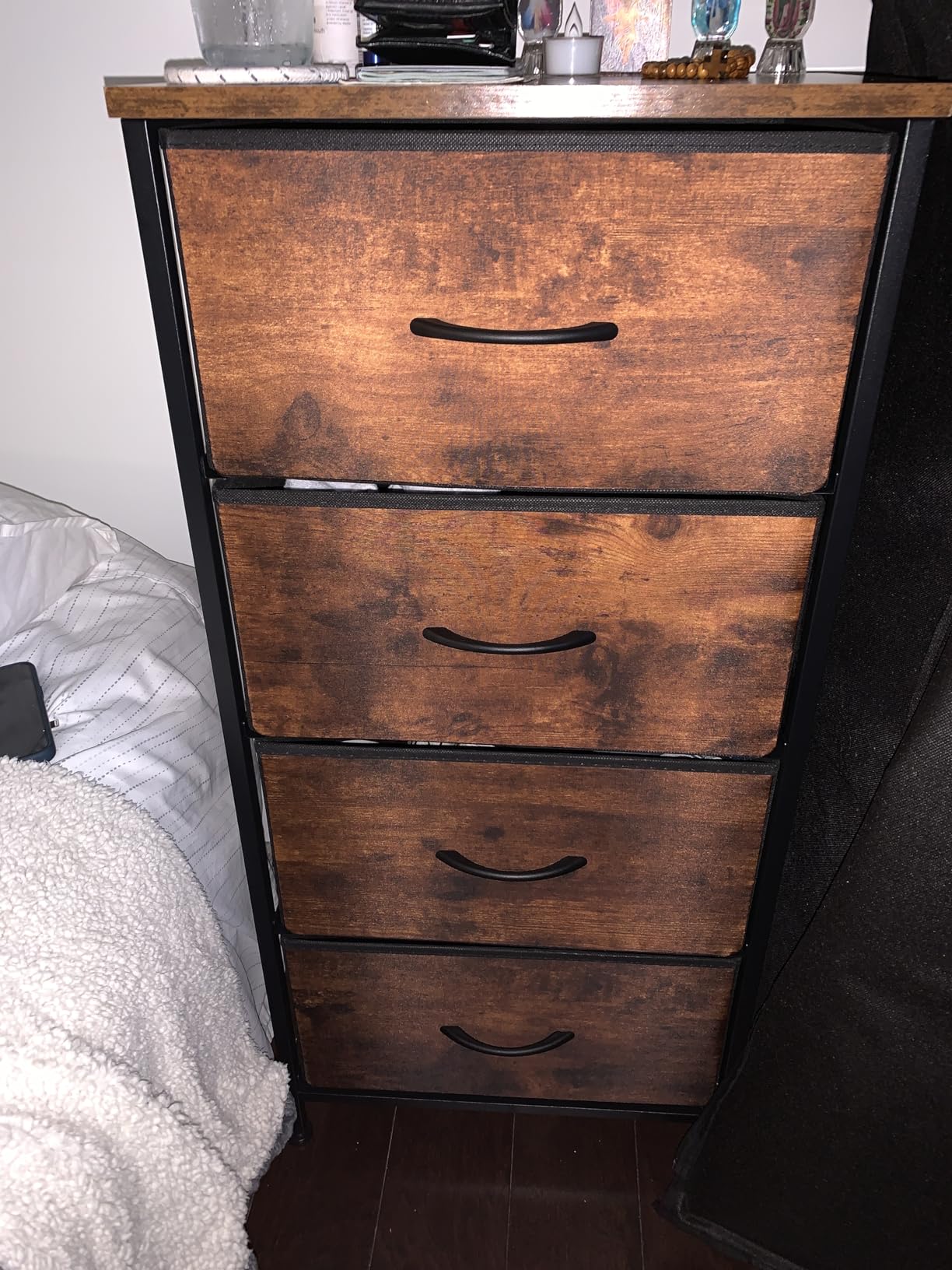 Sweetcrispy Tall Fabric Dresser for Bedroom, 6 Drawer Skinny Chest of Drawers, Narrow Storage Tower with Wood Top and Metal Frame, Vertical Nightstand for Closet, Bedroom Organization Furniture, White customer photo 2