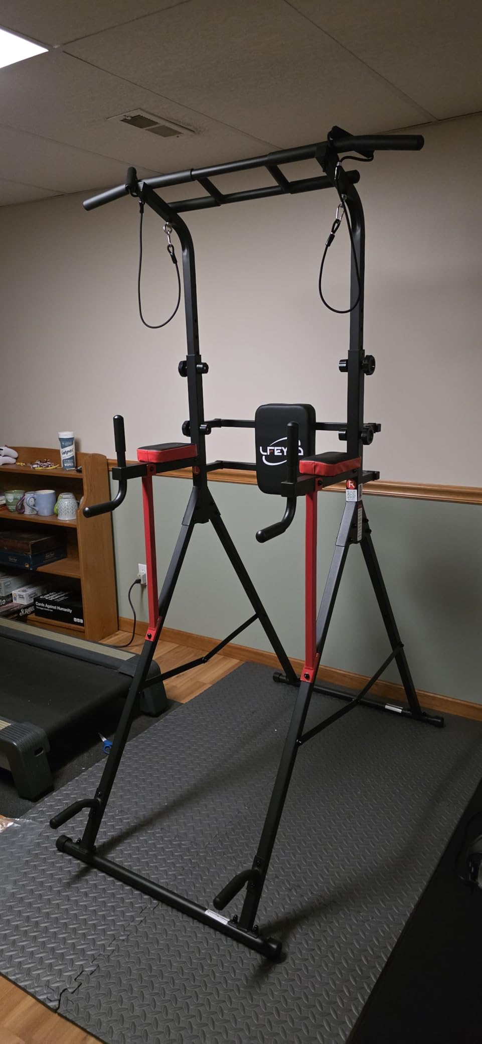 Power Tower Pull Up Bar Free Standing - 13-Level Adjustable Height Dip Station with X-Frame Stability, Multi-Grip Handles, Backrest, Anti-Slip Foot Pads - Home Gym Strength Training Equipment customer photo 2