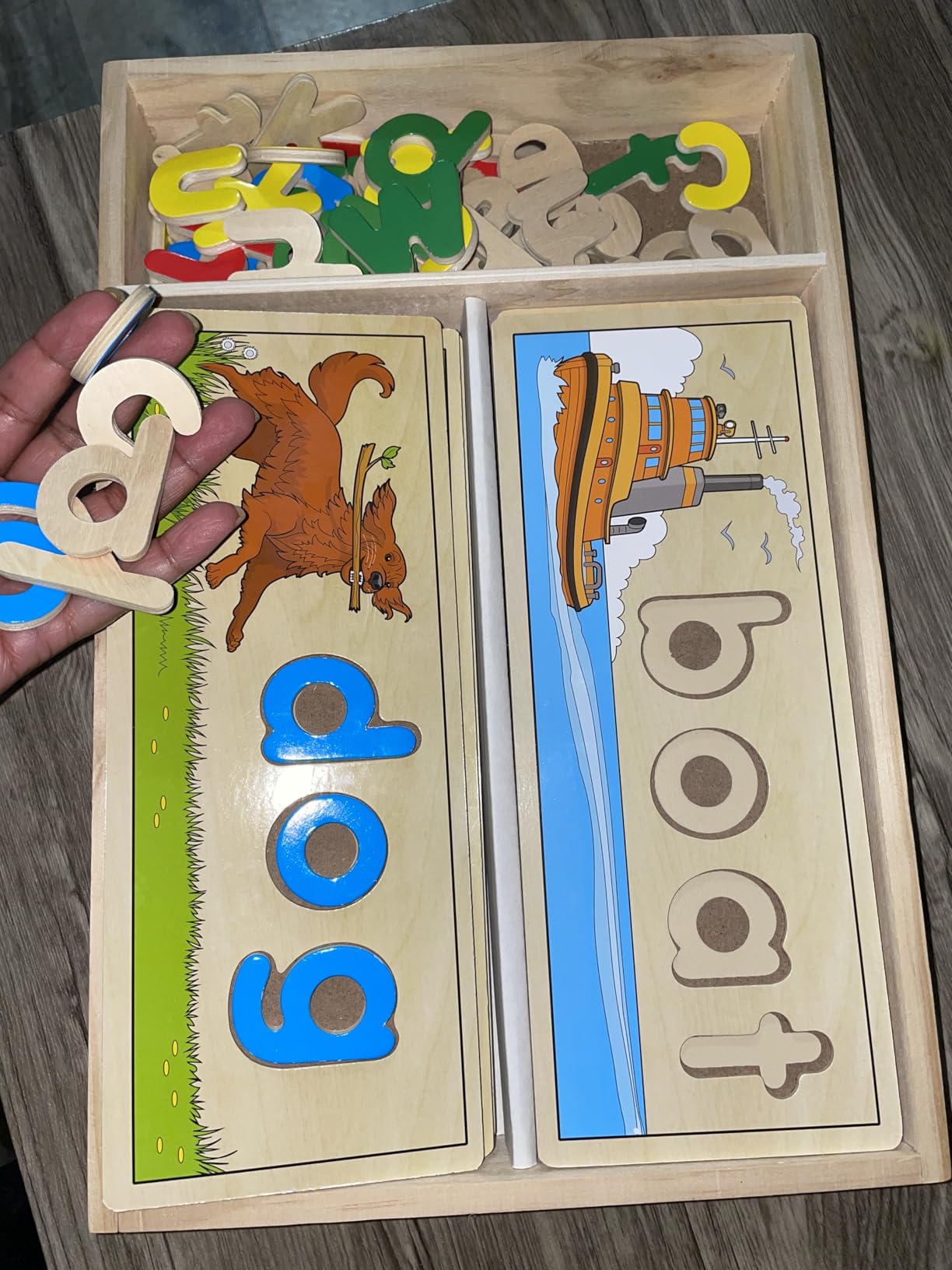 Melissa & Doug See & Spell Wooden Educational Toy with 8 Double-Sided Spelling Boards and 64 Letters, Ages 4+ customer photo 2