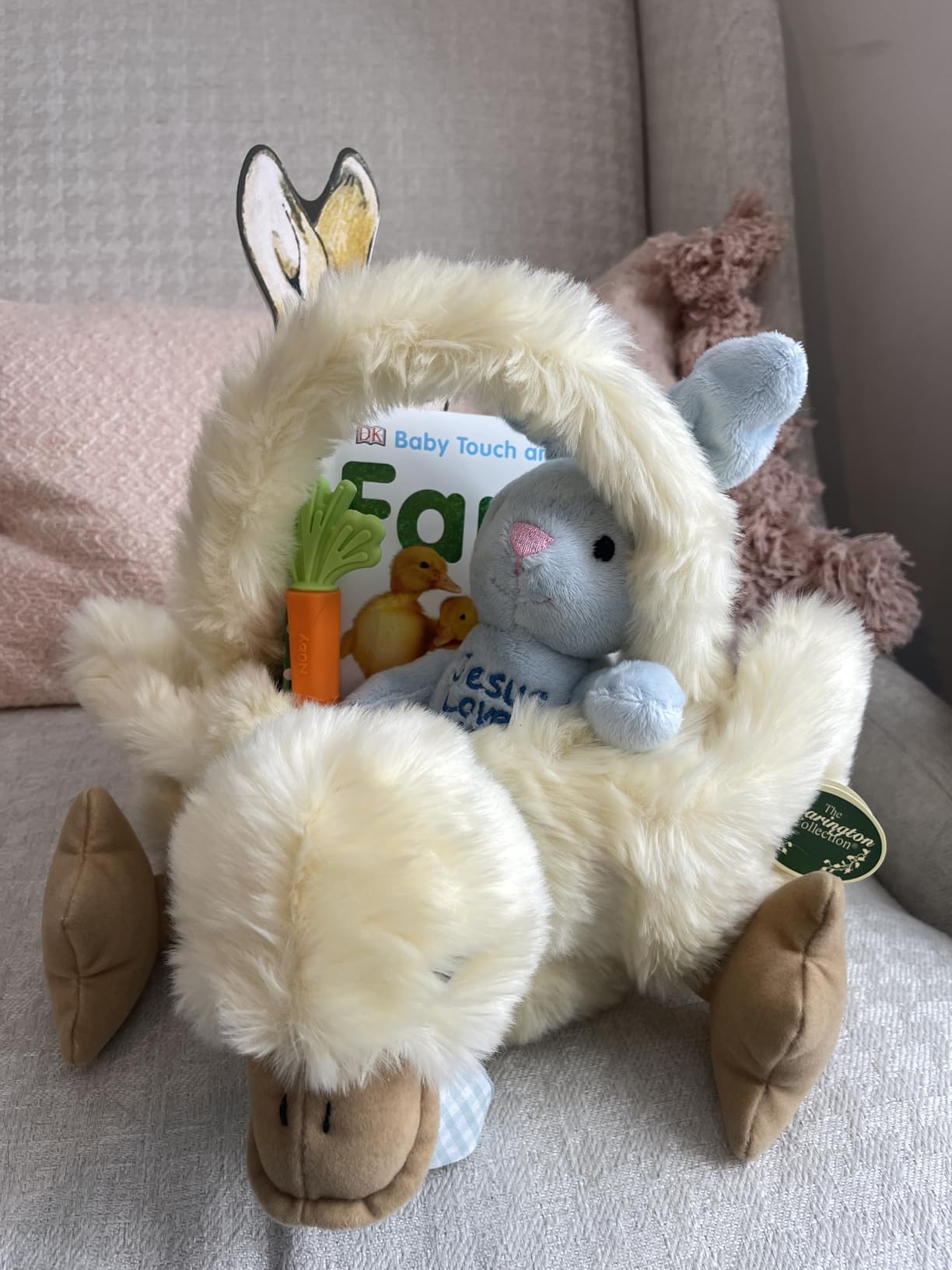 Bearington Plush Bunny Rabbit Kids Easter Egg Basket, White 12