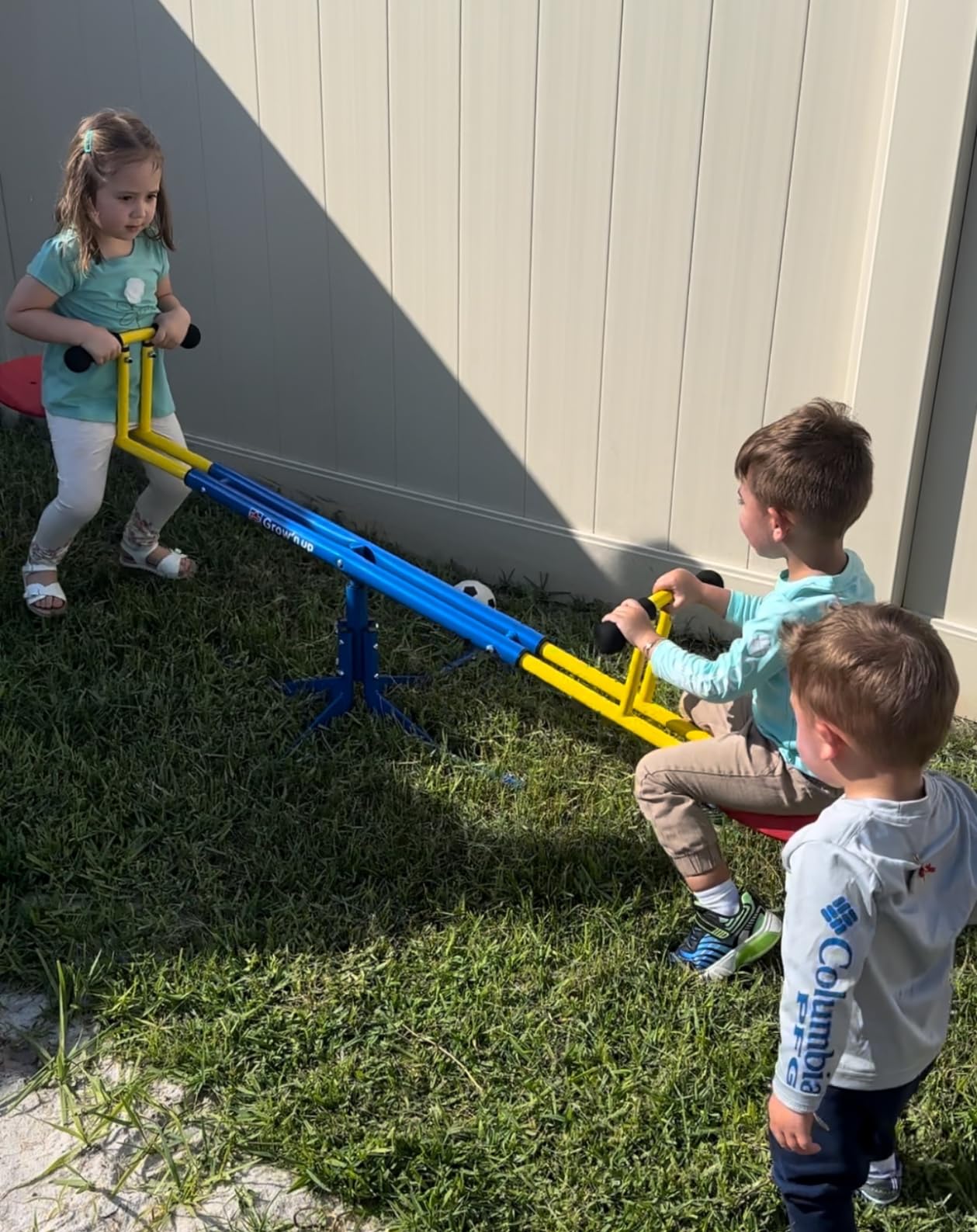 Grow'n Up Heracles Seesaw - 360° Spinning Teeter Totter for Kids - Heavy-Duty Metal Frame Backyard Playground Equipment - Height Adjustable with Soft Grip Handles - Ages 3-8 customer photo 2