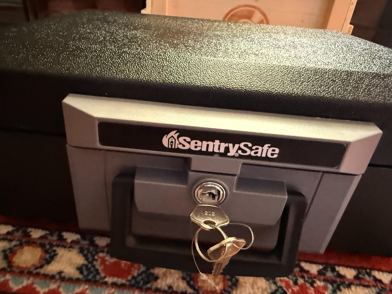 SentrySafe Fireproof Money Safe with Key Lock, Black Lock Box with Portable Carrying Handle for Travel, Exterior: 14.3 in. W x 11.2 in. D x 6.1 in H, 1200 customer photo 1