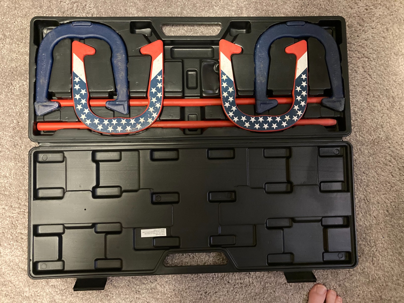 Triumph Forged and Steel Horseshoe Set Complete with 4 Horseshoes, 2 Stakes - Patriotic or Blue and Grey Colors customer photo 1